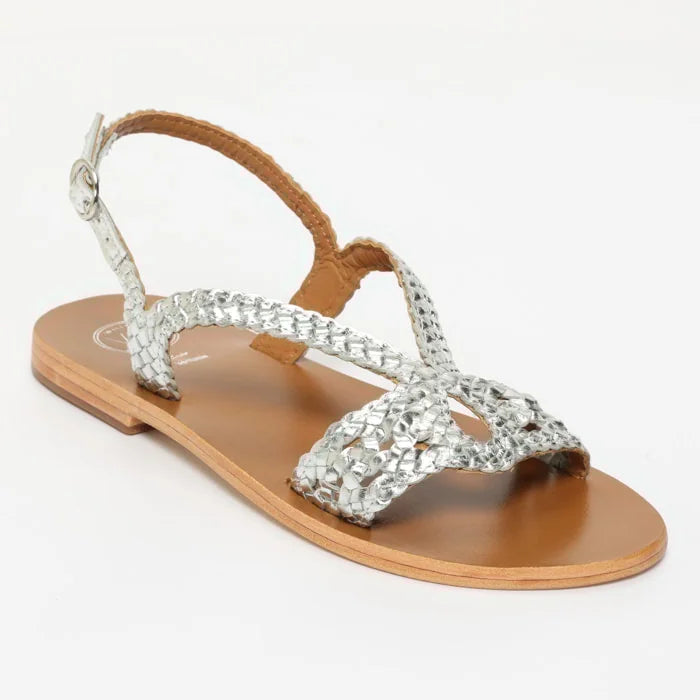 KATY sandales tressée en cuir argent