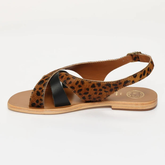 SAMPAYA sandales en cuir léopard et noir