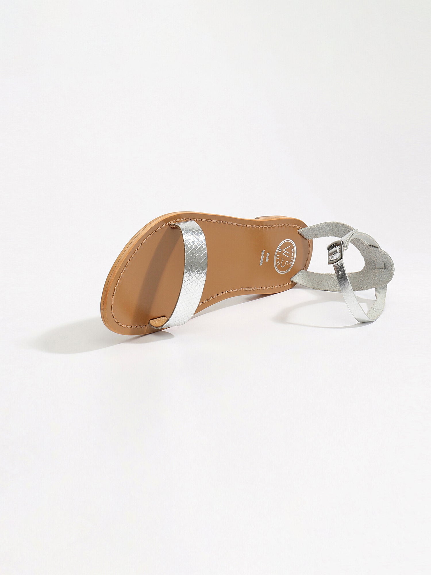 CAVALIERS sandales bracelet de cheville en cuir argent