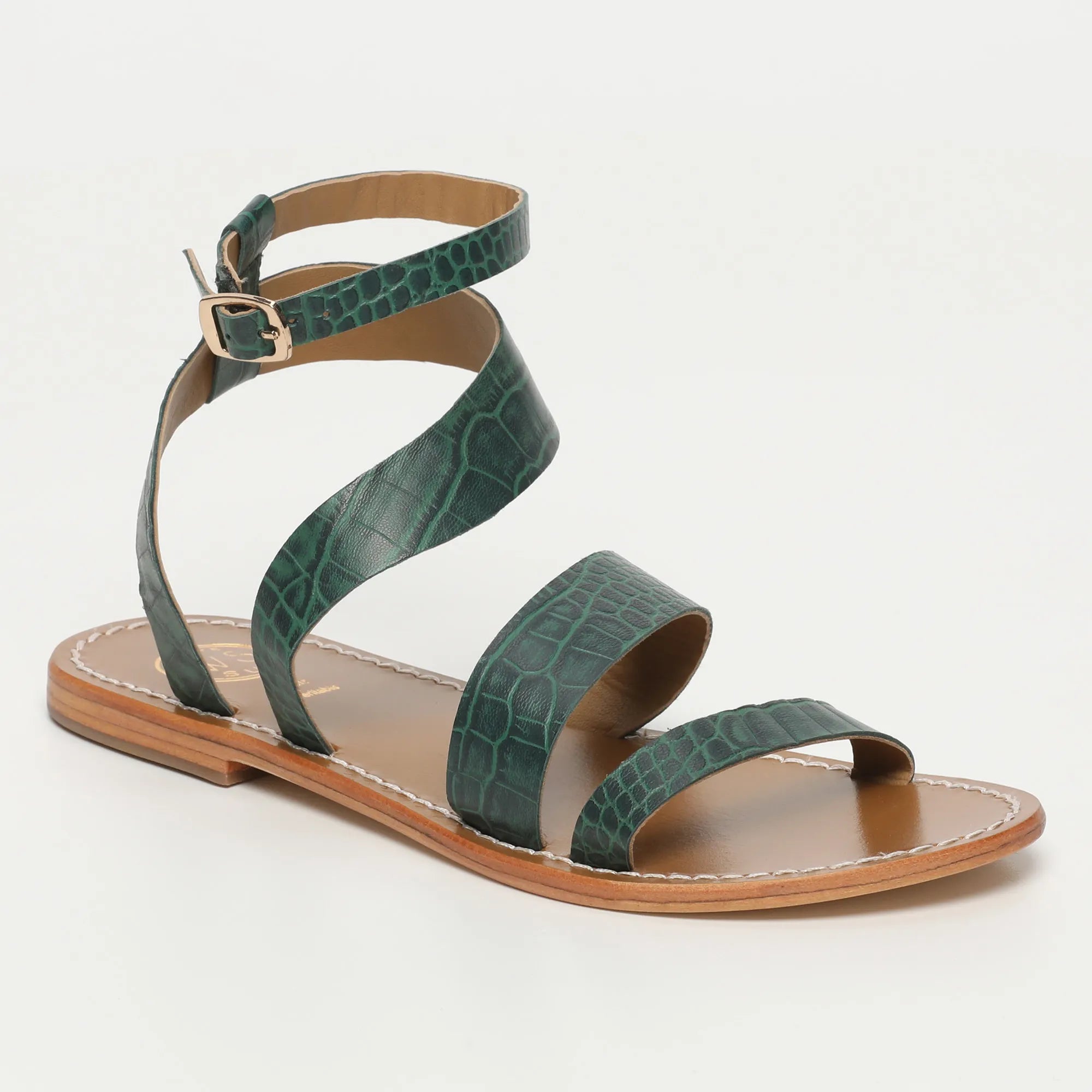 OASIS sandales spartiate / lacet en cuir vert croco