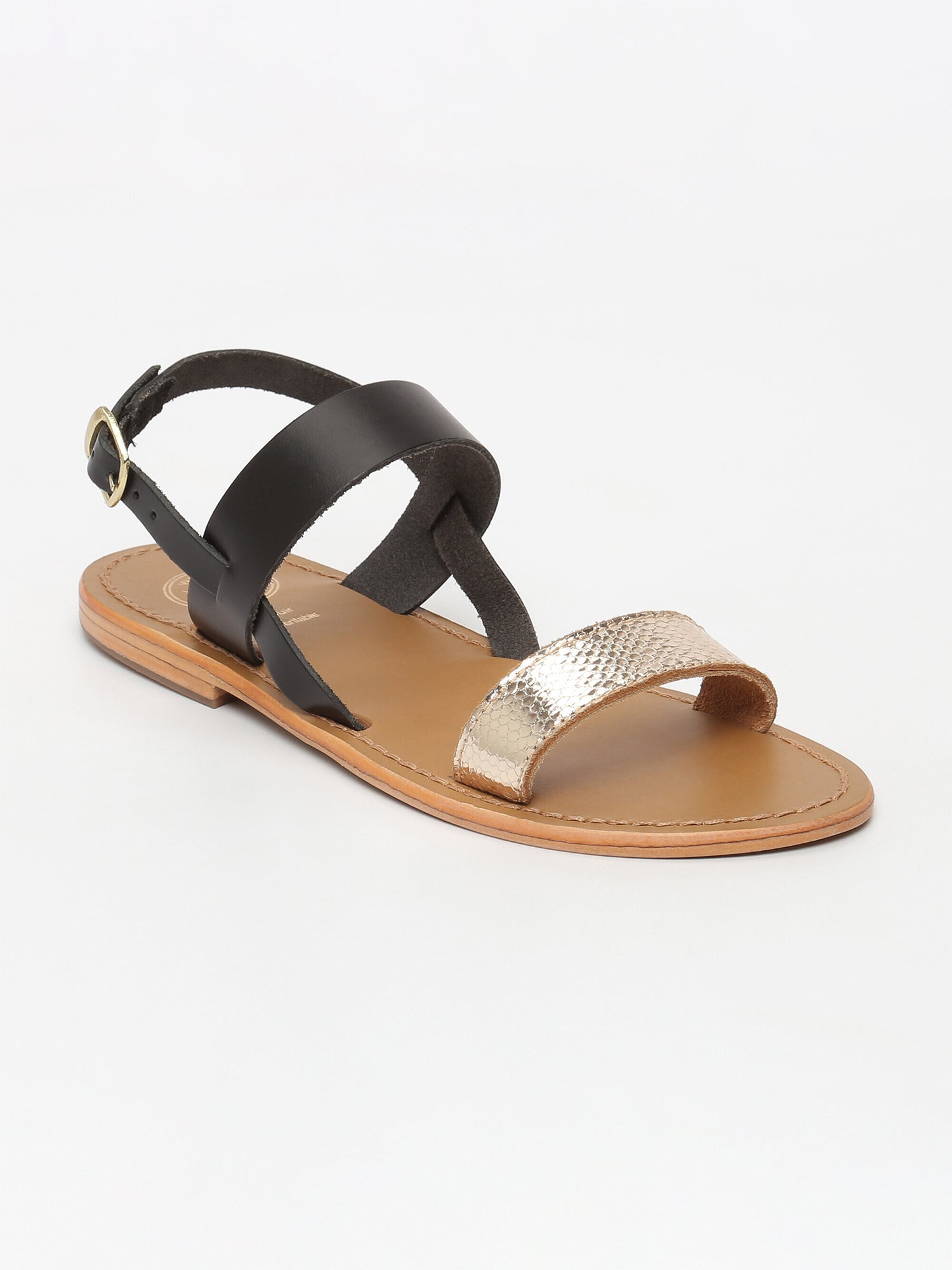BURSA sandales bi-color en cuir noir et or