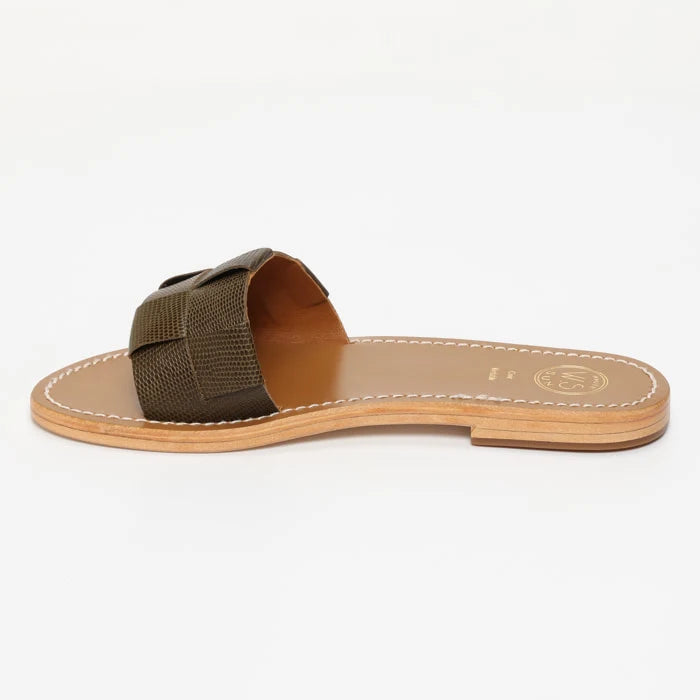 TUCANO mules en cuir kaki lézard