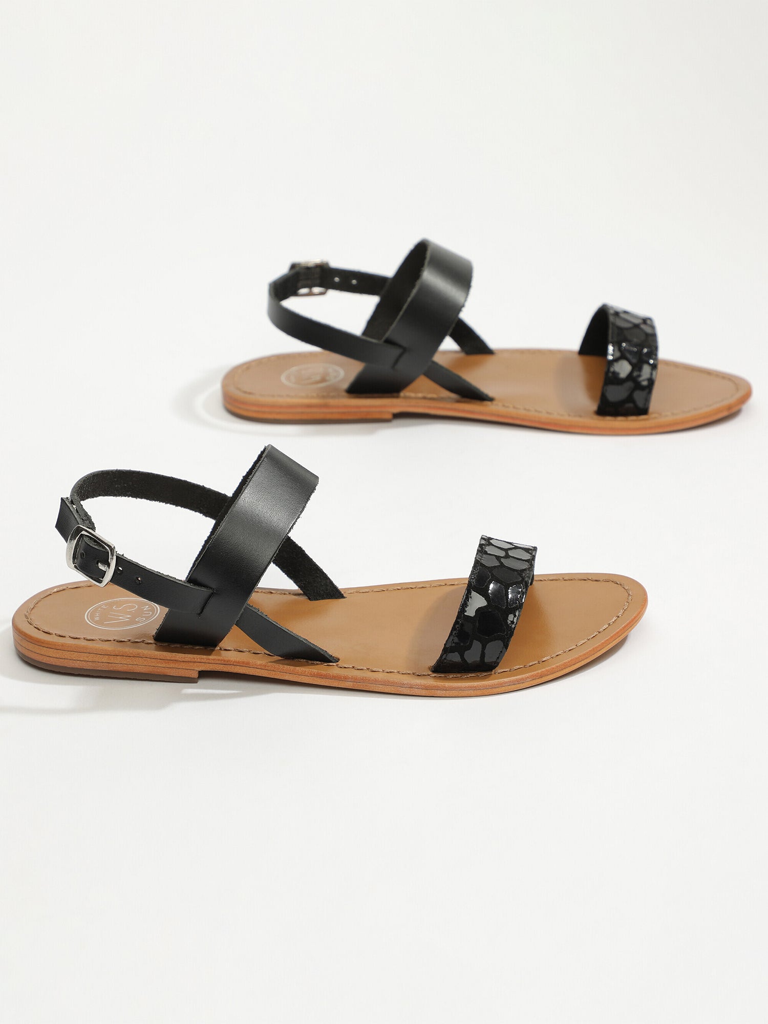 BURSA sandales bi-color en cuir noir et alligator