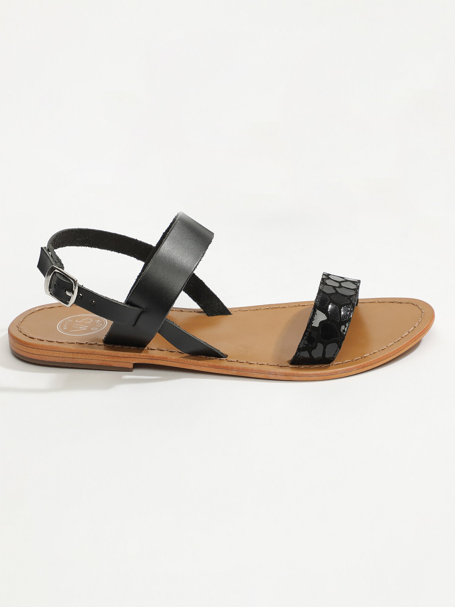 BURSA sandales bi-color en cuir noir et alligator