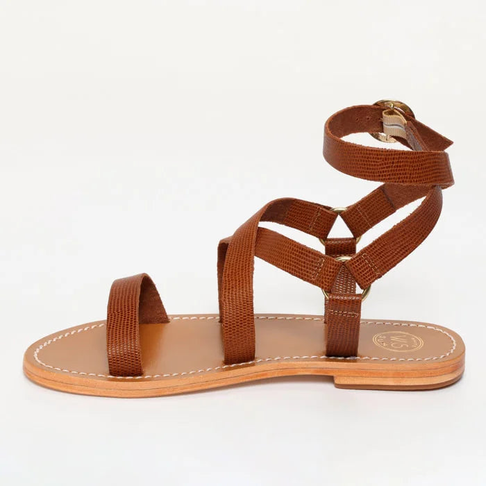 CHAREL sandales spartiate / lacet en cuir marron lézard