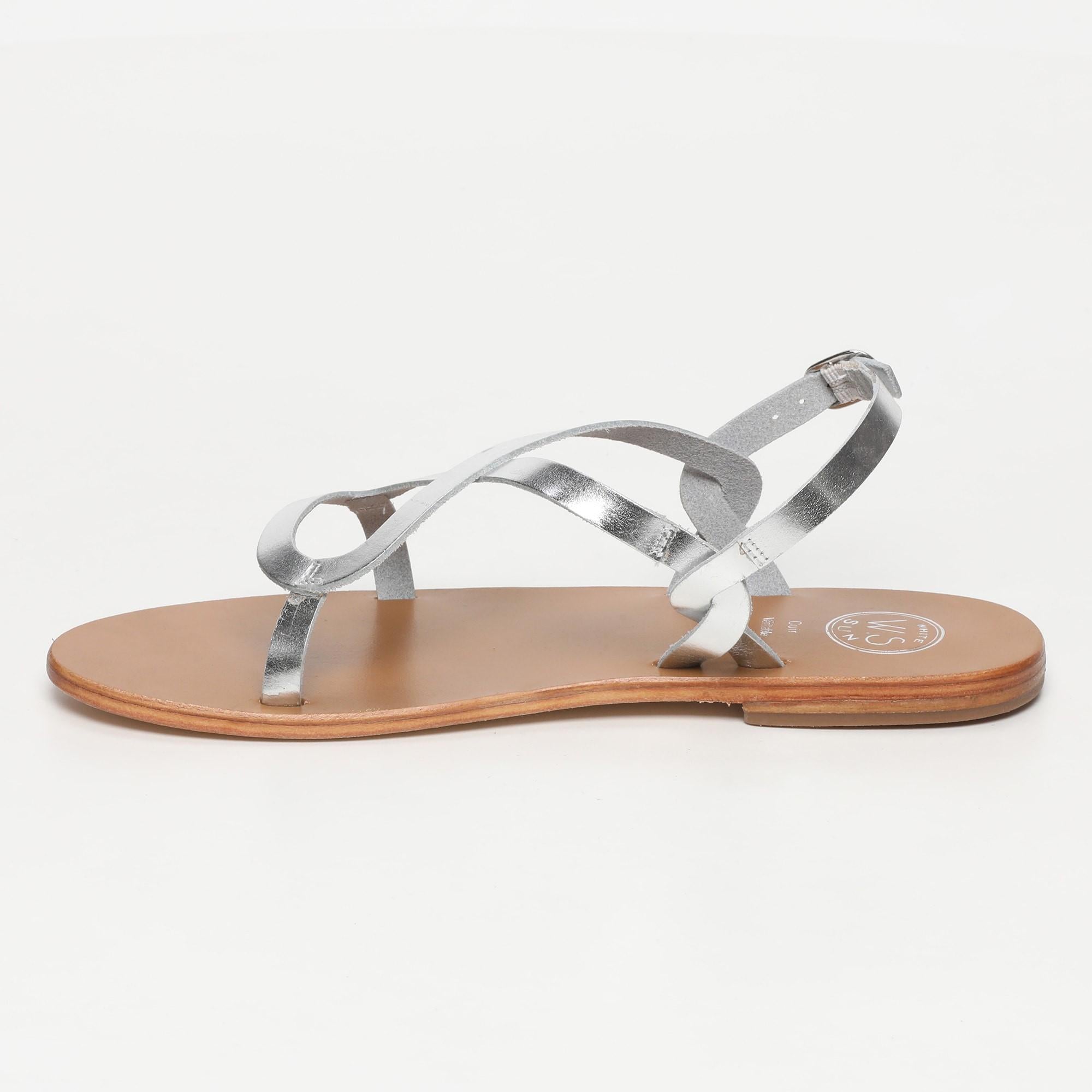 ALCOBA sandales en cuir argent