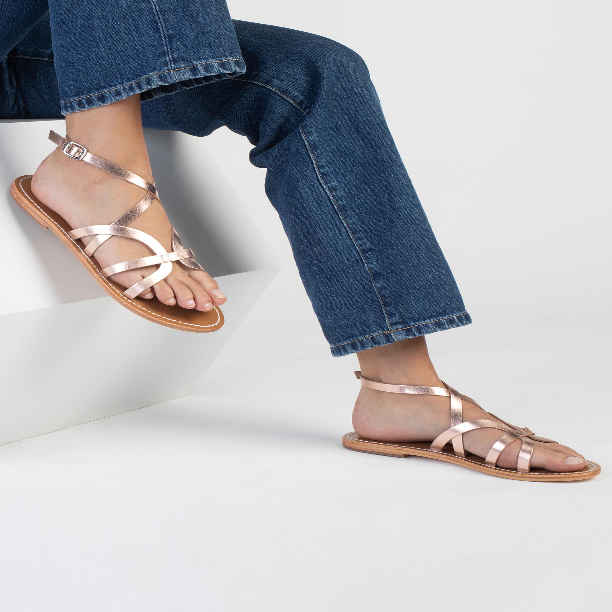 ALCOLEA sandales bracelet de cheville en cuir or rose
