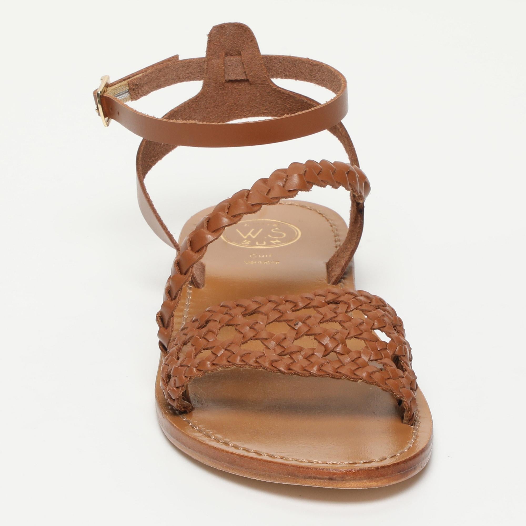 ALGETA sandales tresse en cuir camel