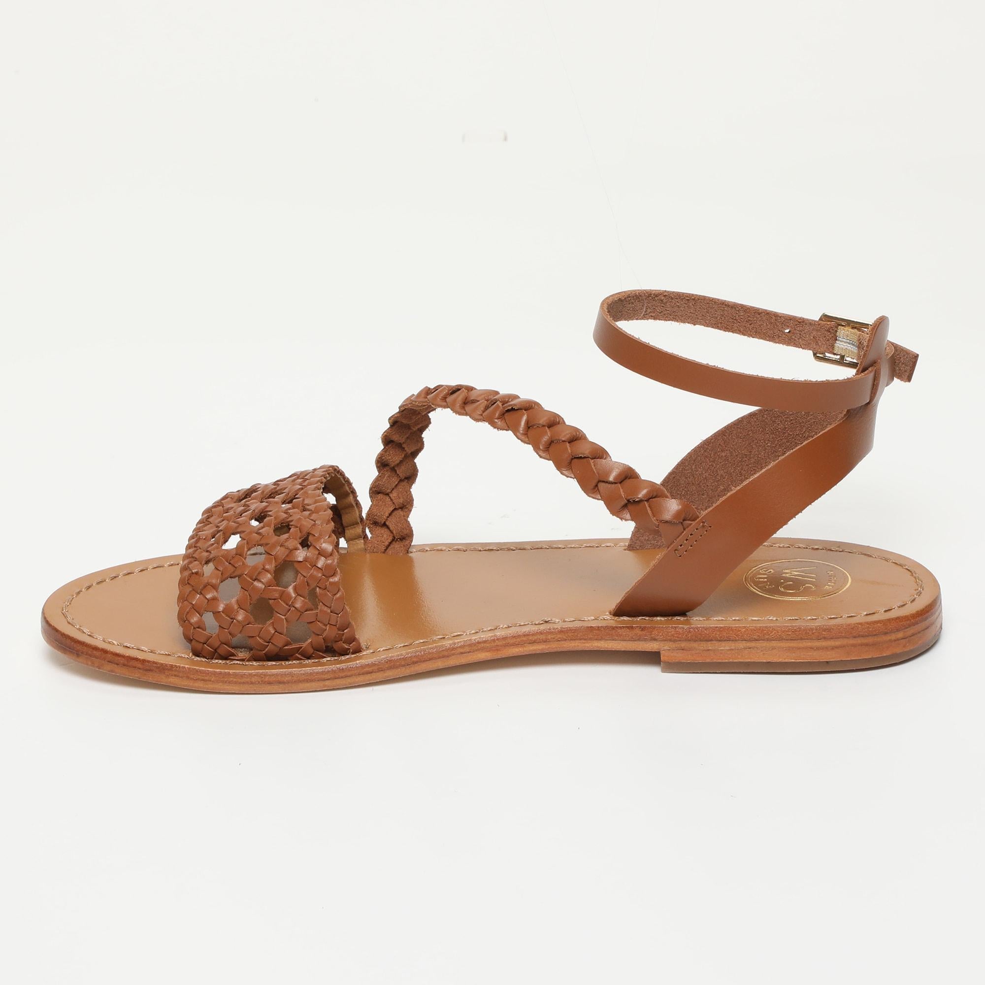 ALGETA sandales tresse en cuir camel