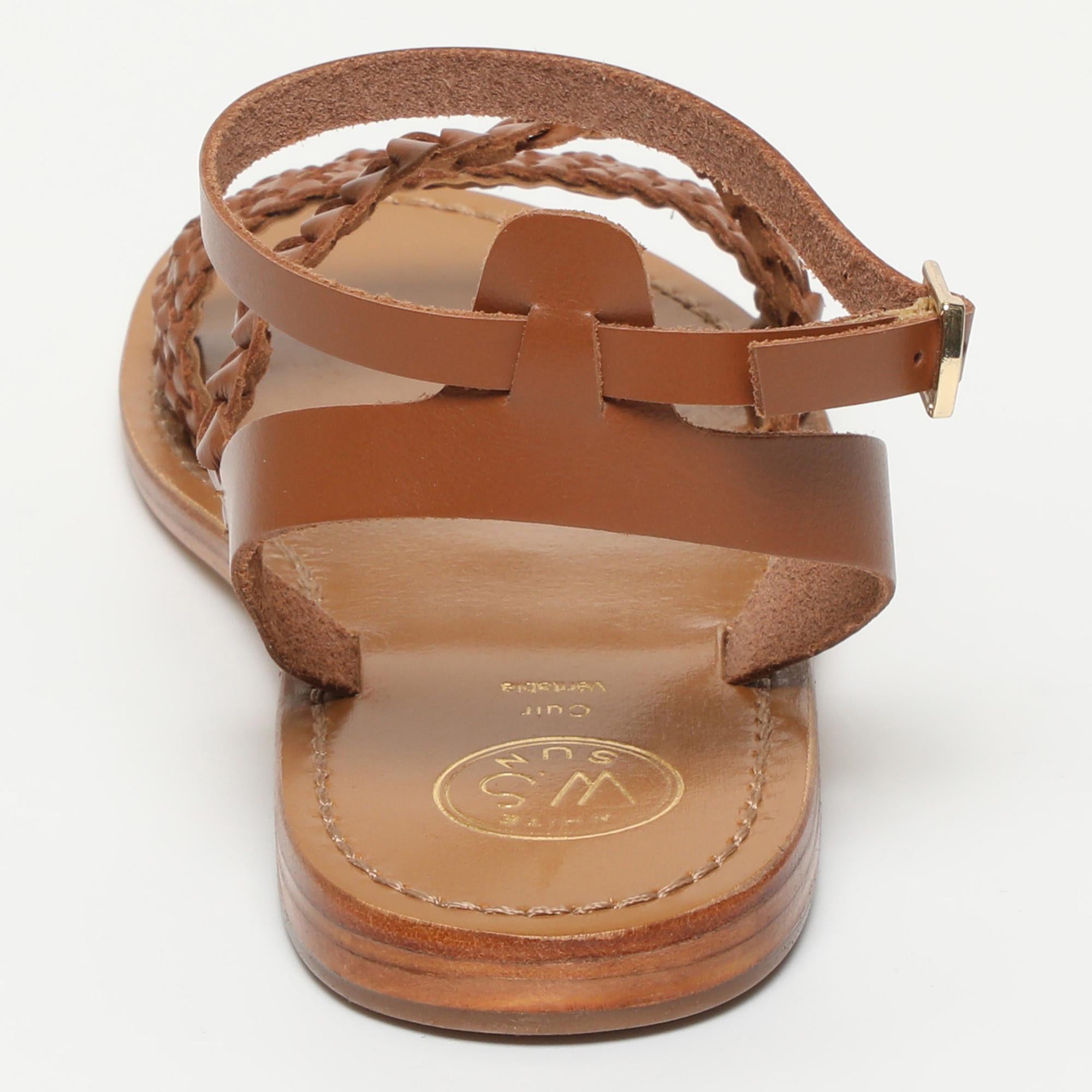 ALGETA sandales tresse en cuir camel