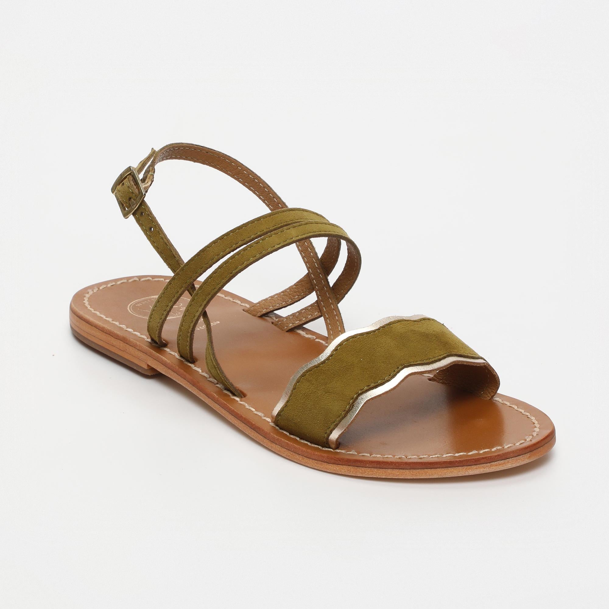 BACIS sandales en cuir olive et or