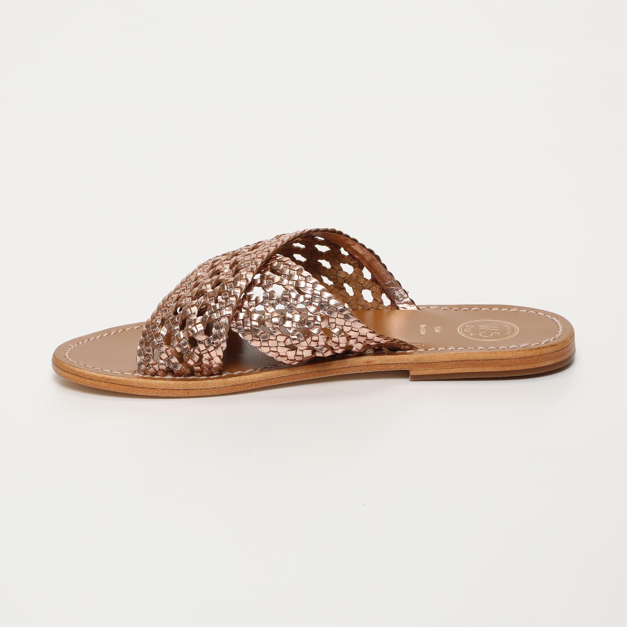 BAHARAK mules tresse en cuir or rose