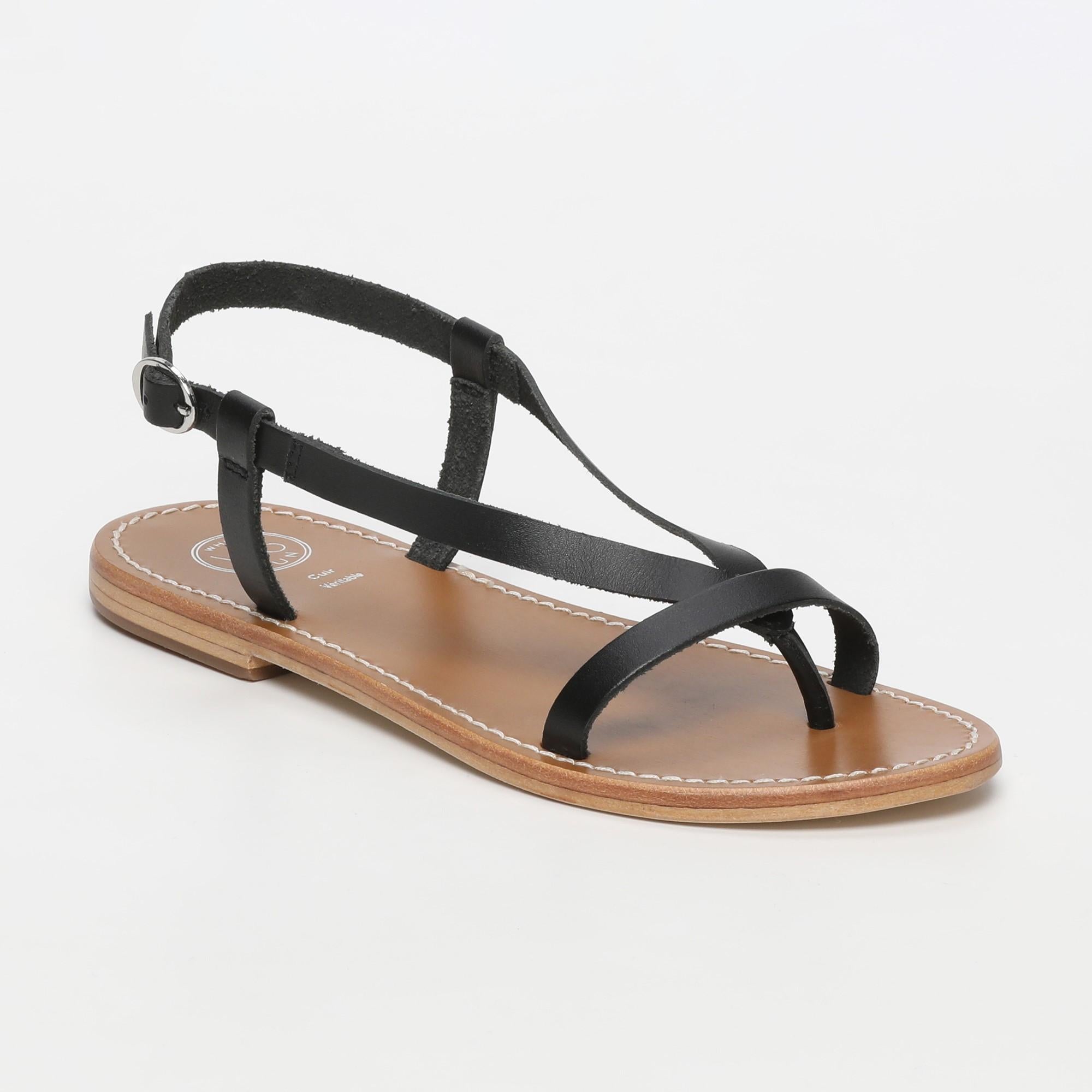 BAHULA sandales entre doigt en cuir noir