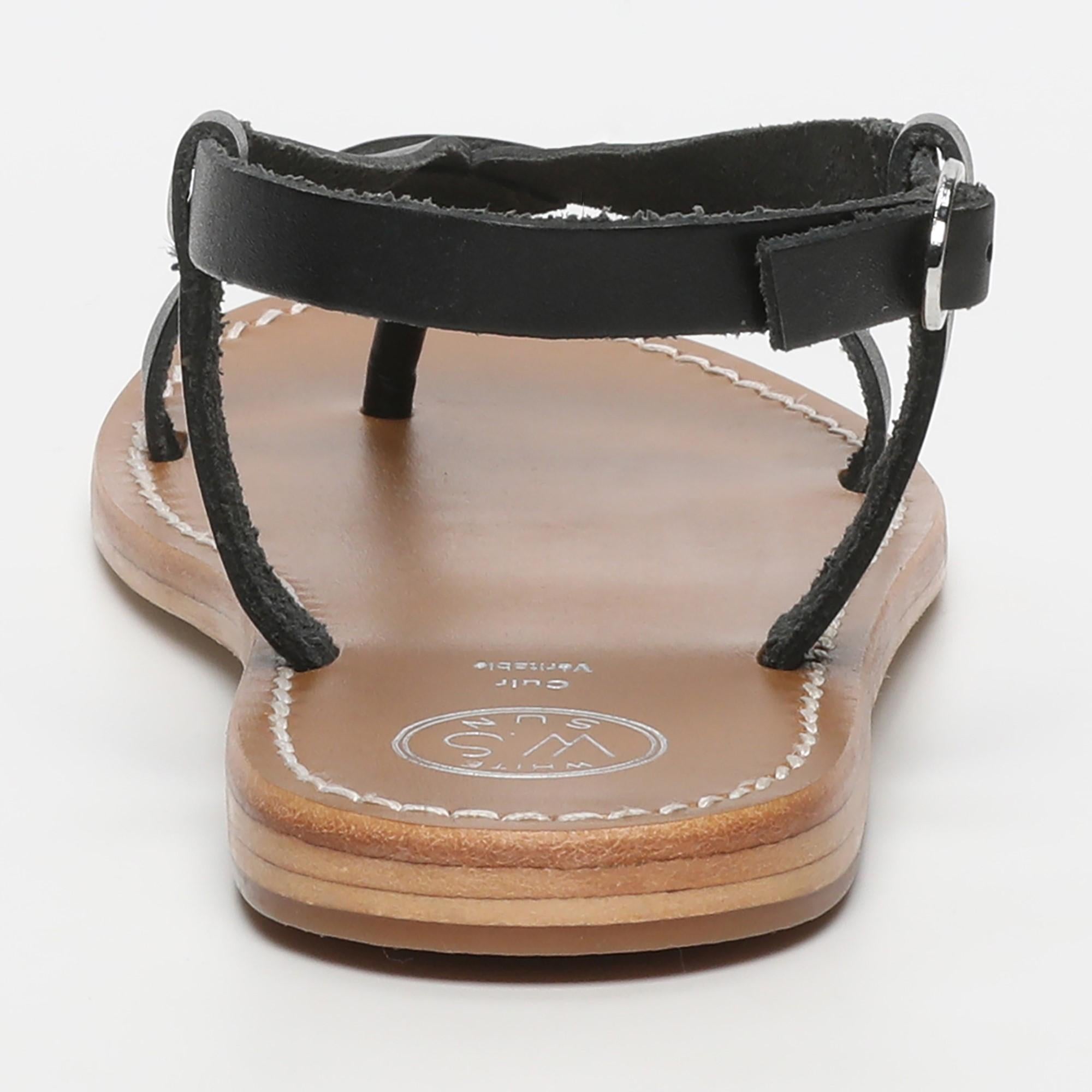 BAHULA sandales entre doigt en cuir noir