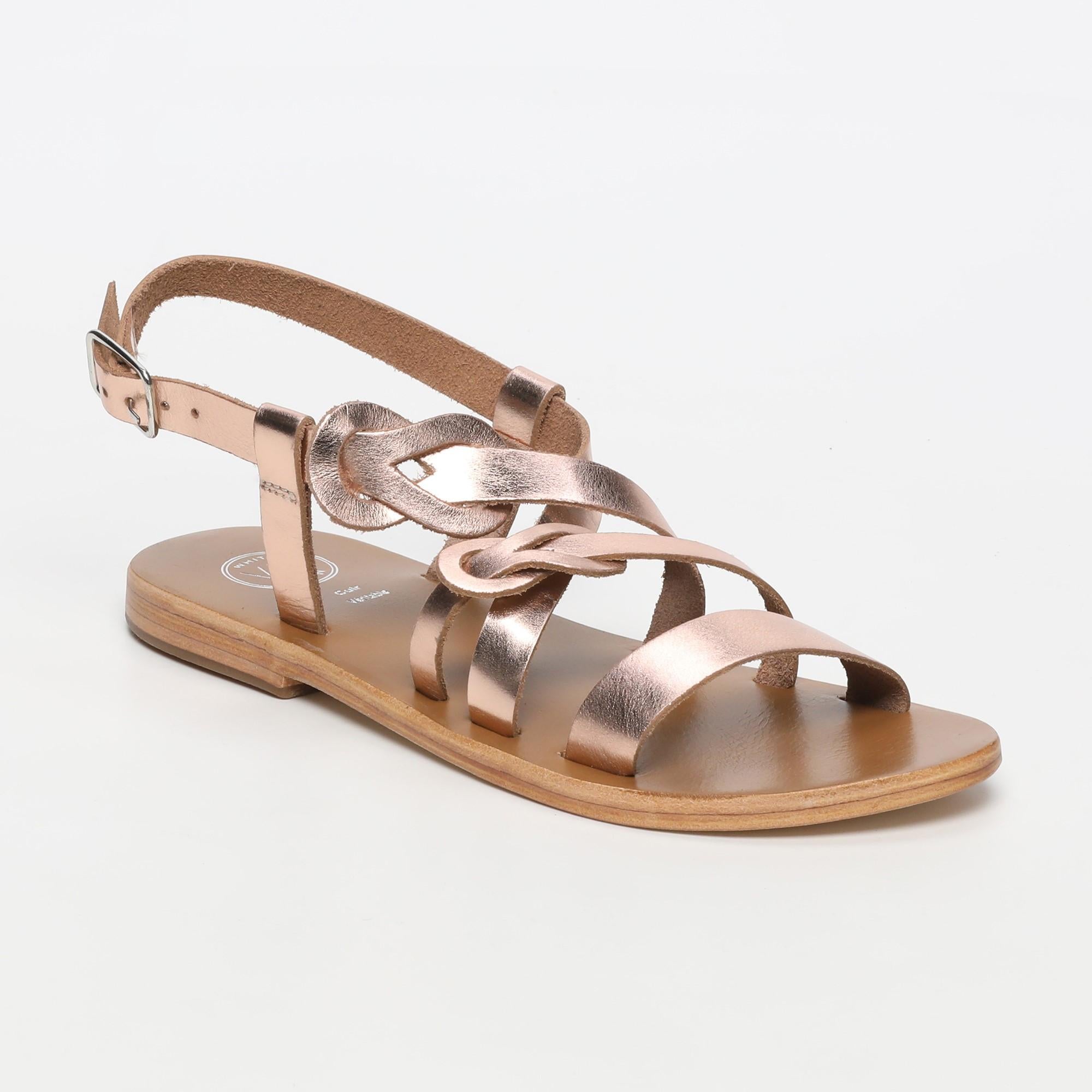 BHAVANE sandales en cuir or rose