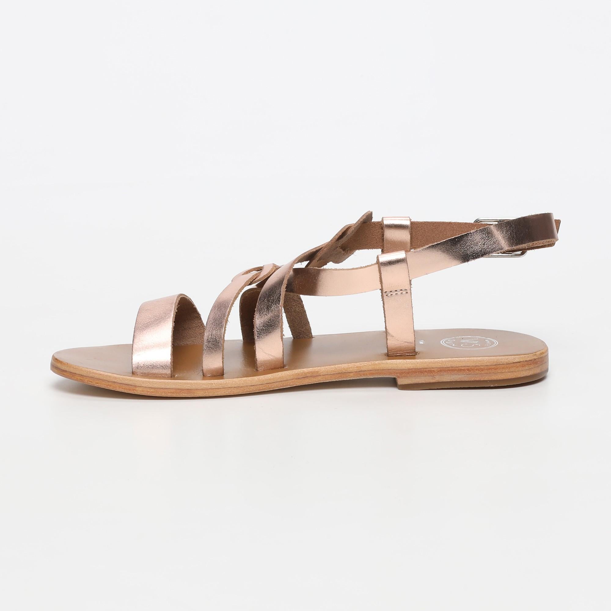 BHAVANE sandales en cuir or rose