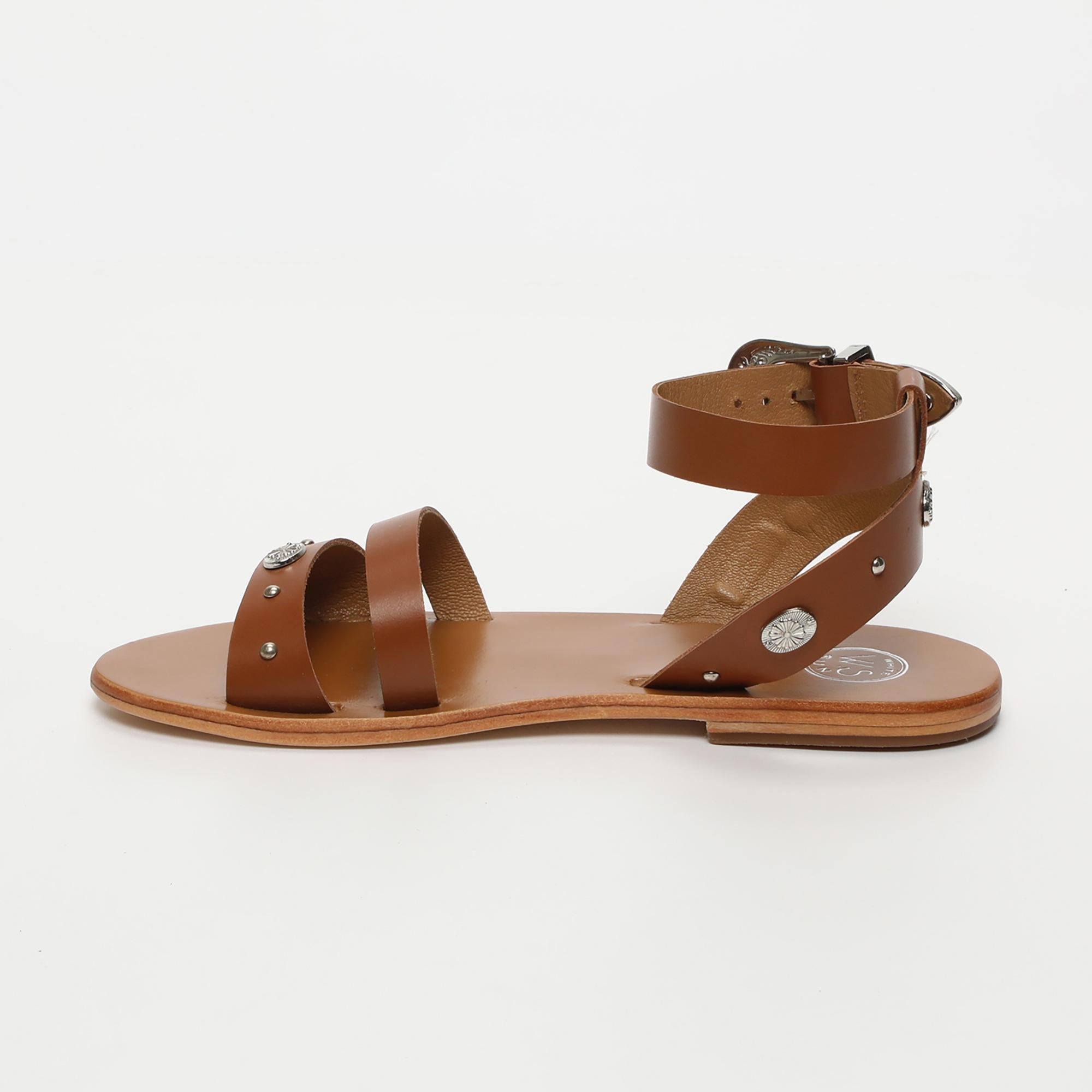 BAANI sandales spartiates bracelet de cheville en cuir camel