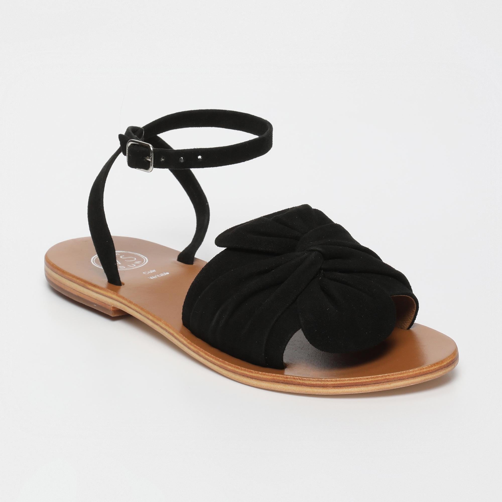 BABBY sandales bracelet de cheville fantaisie en cuir noir