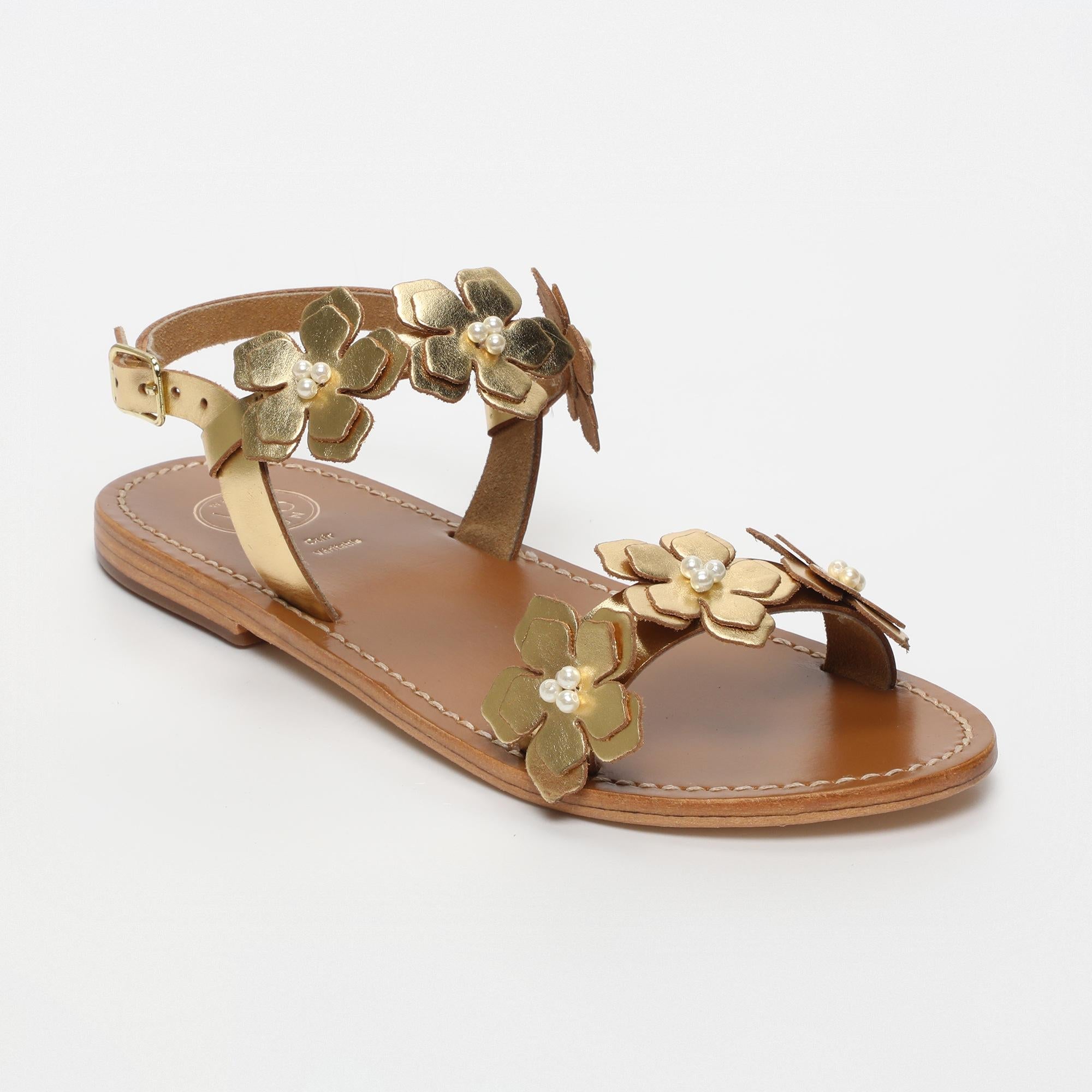 BABITA sandales bracelet de cheville fantaisie en cuir or foncé