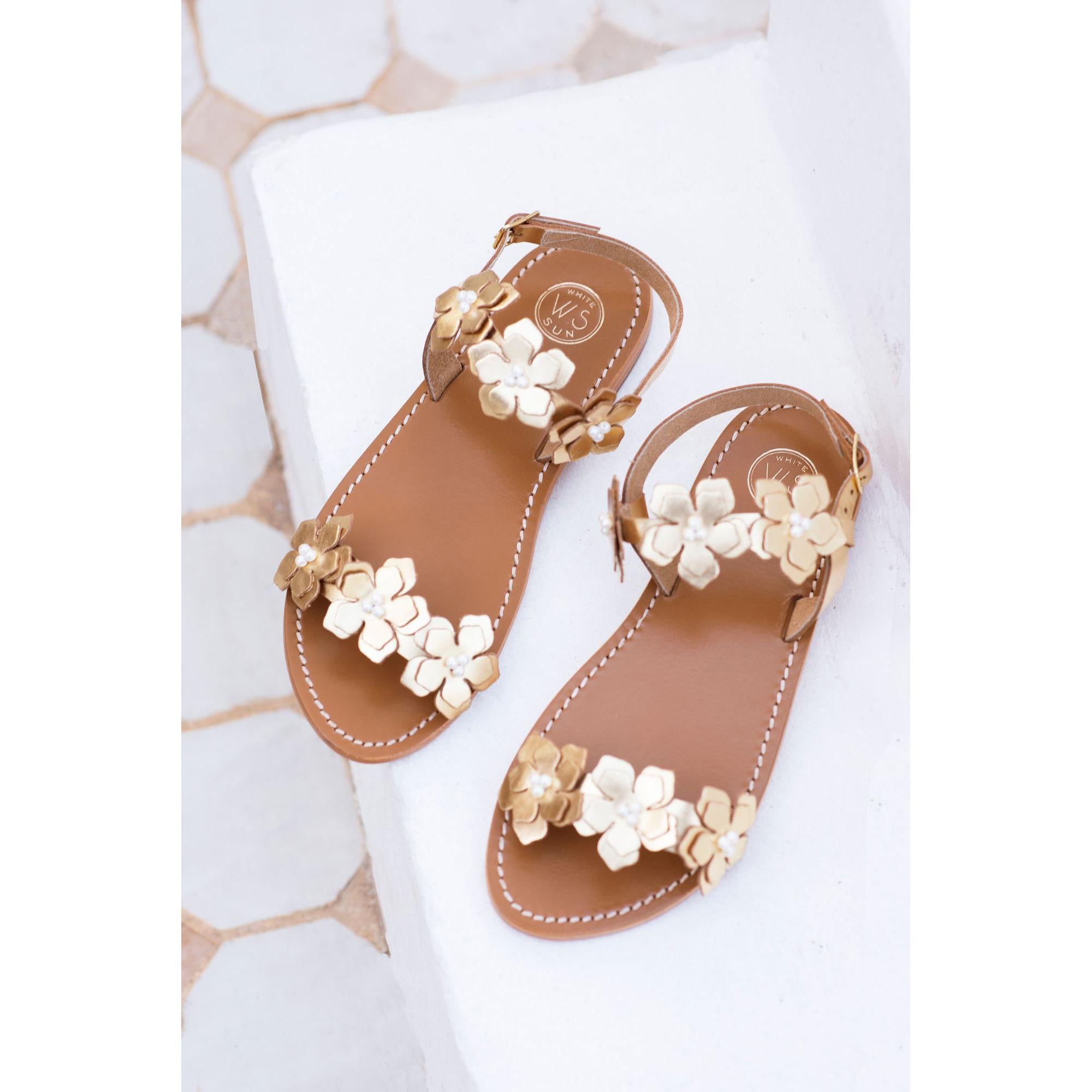 BABITA sandales bracelet de cheville fantaisie en cuir or foncé