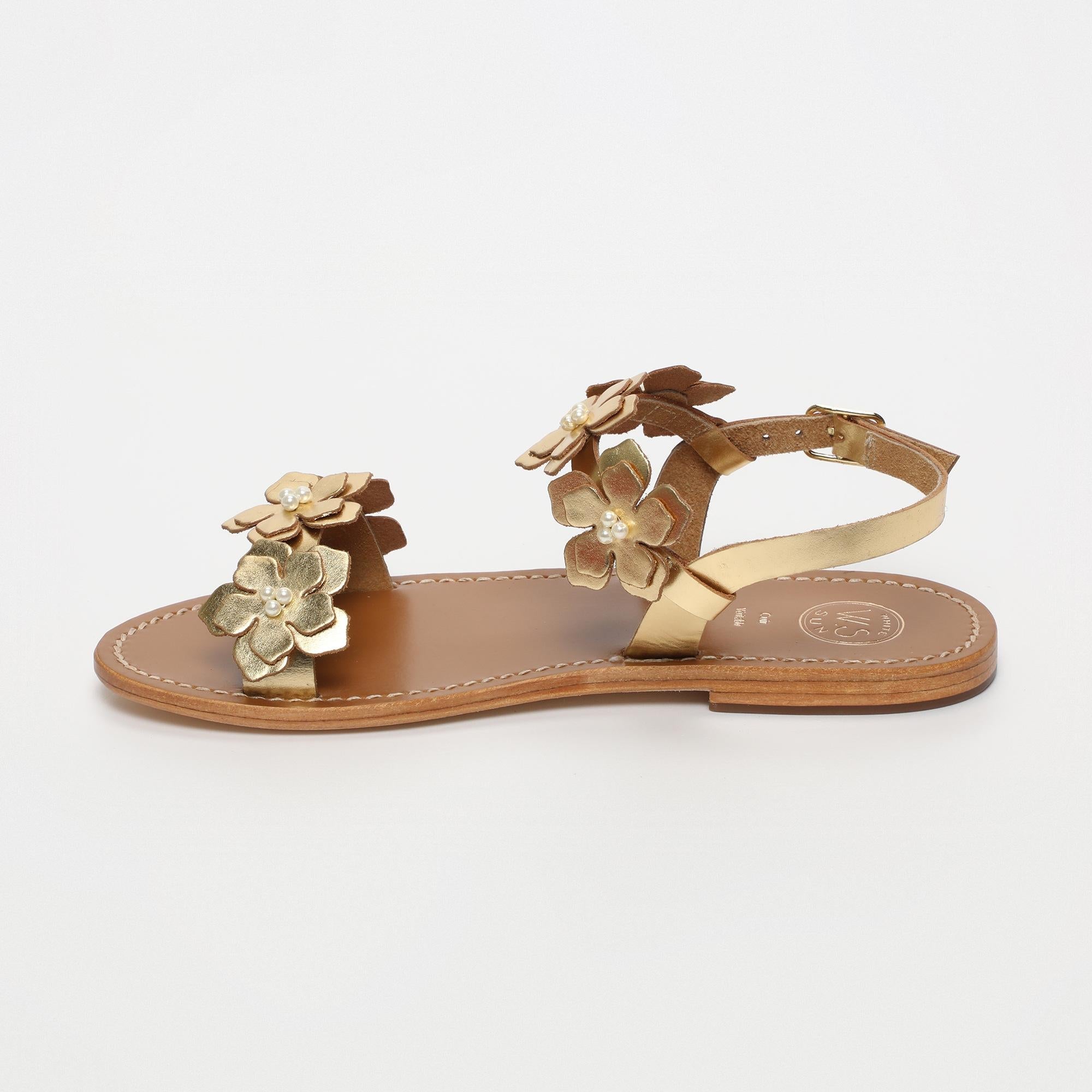 BABITA sandales bracelet de cheville fantaisie en cuir or foncé