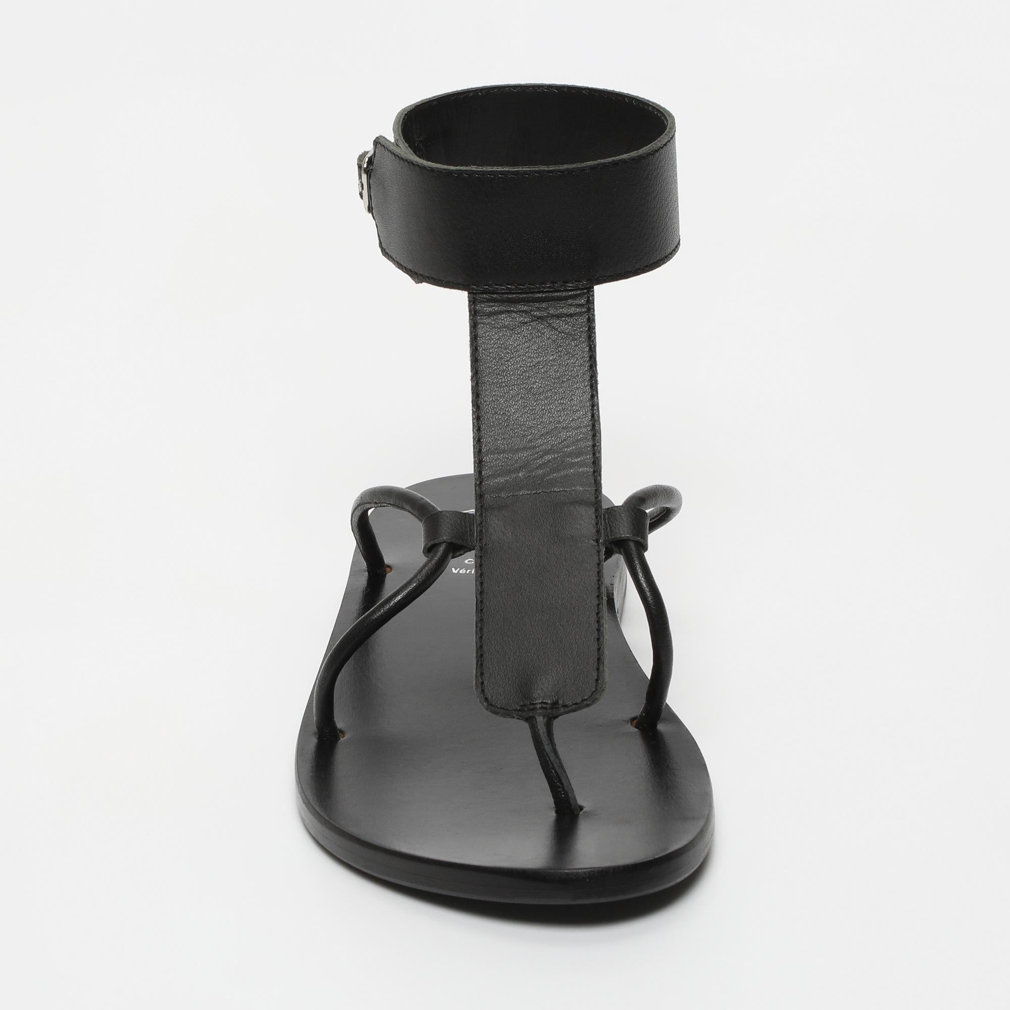 BABITHRA sandales entre doigt bracelet de cheville en cuir noir