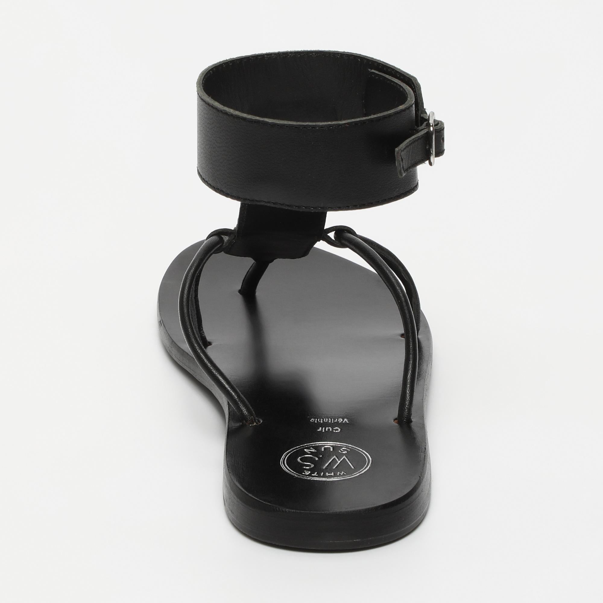 BABITHRA sandales entre doigt bracelet de cheville en cuir noir