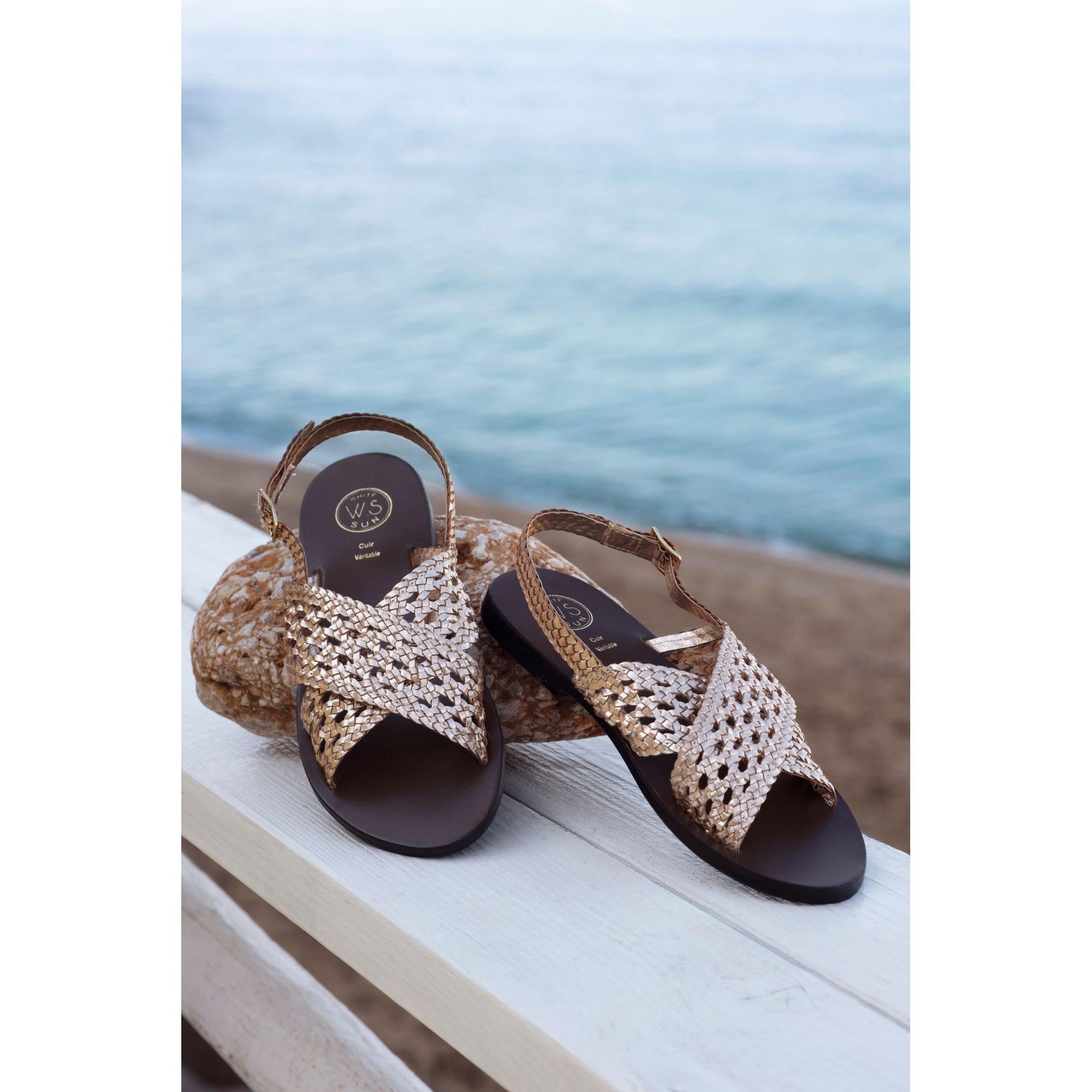 BAGESHRI sandales tresse en cuir or