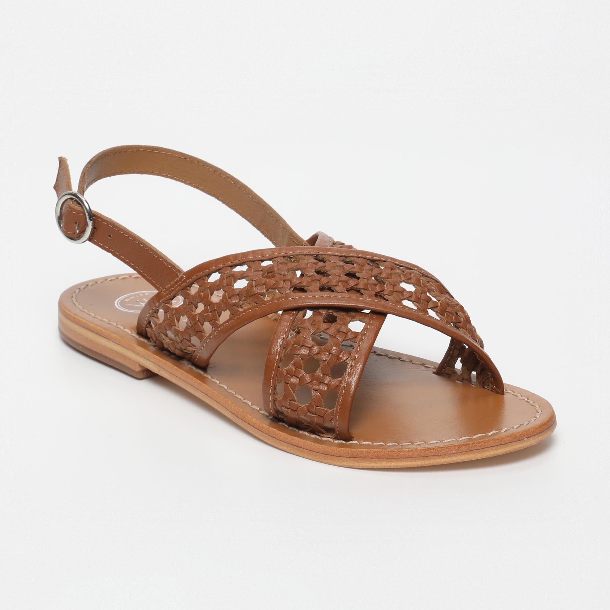BAISHAKH sandales tresse en cuir camel