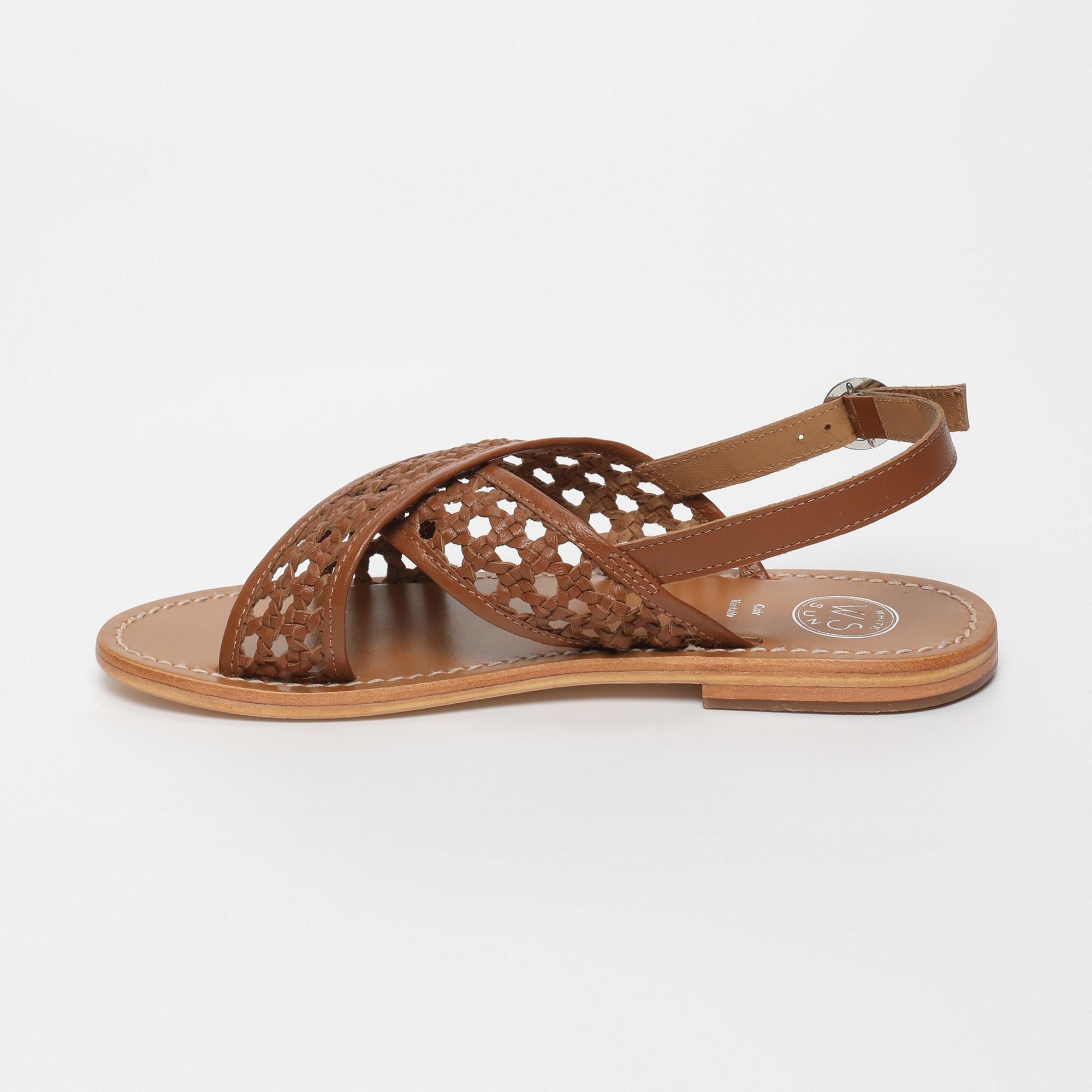 BAISHAKH sandales tresse en cuir camel