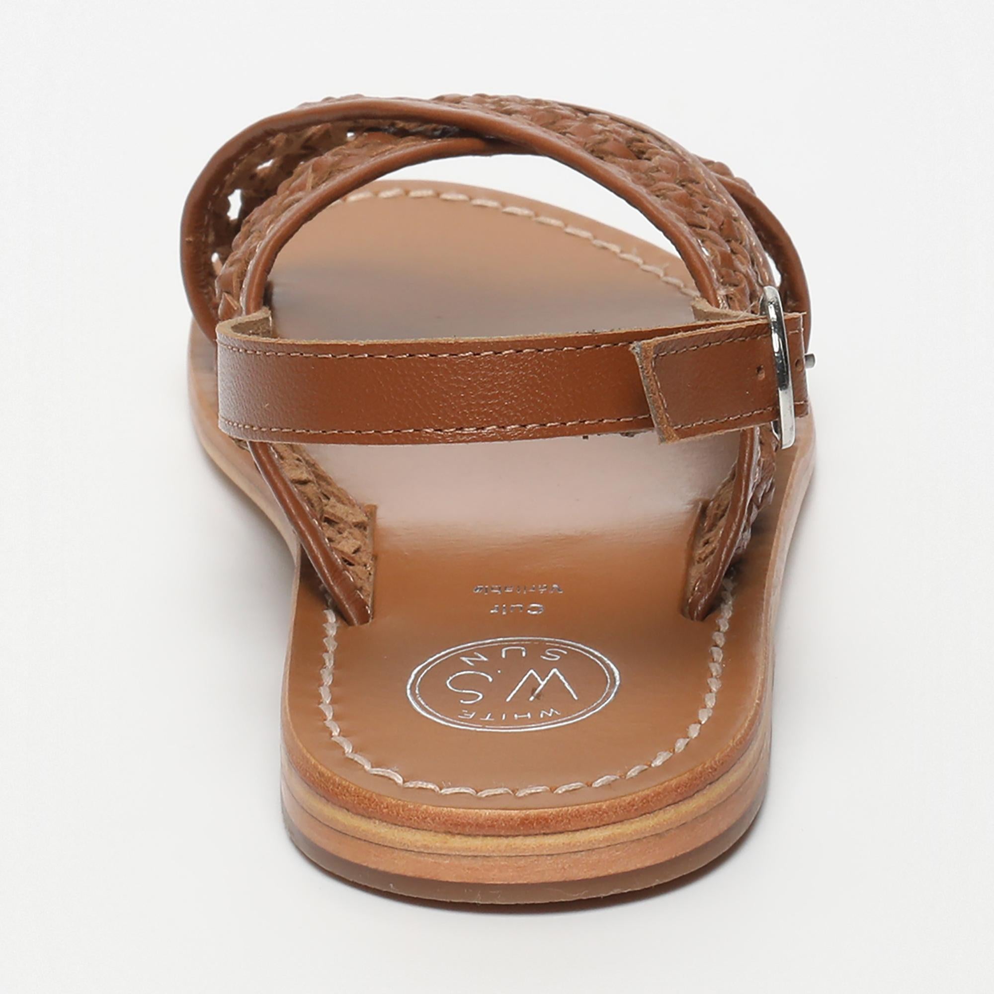 BAISHAKH sandales tresse en cuir camel