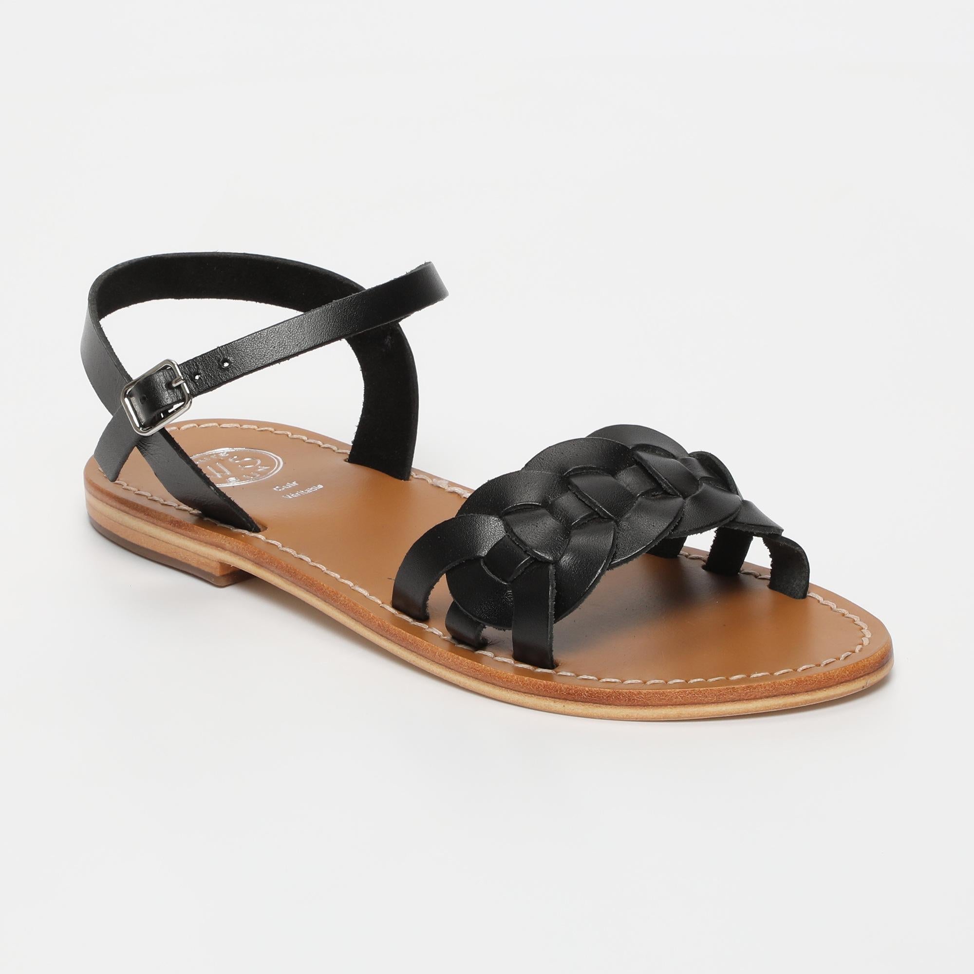 BANDANA sandales en cuir noir
