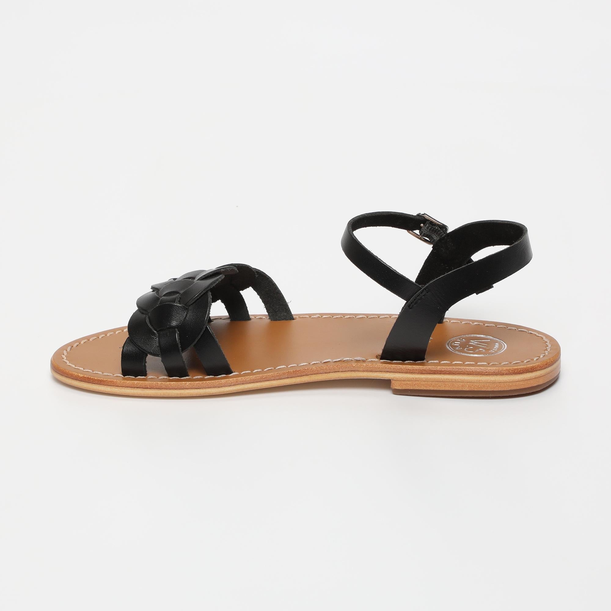 BANDANA sandales en cuir noir
