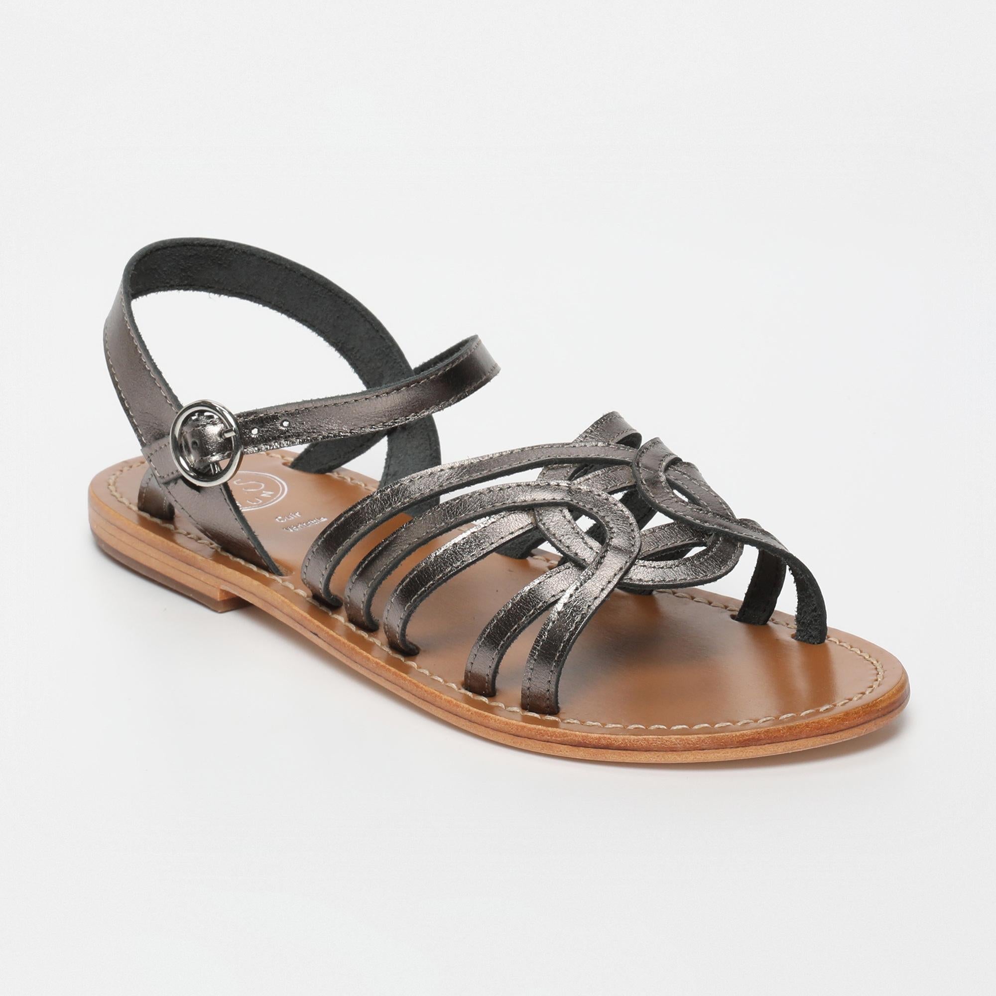 BARSHA sandales en cuir étain