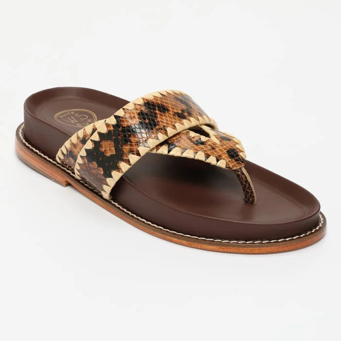 CAELUM mules en cuir marron serpent et beige