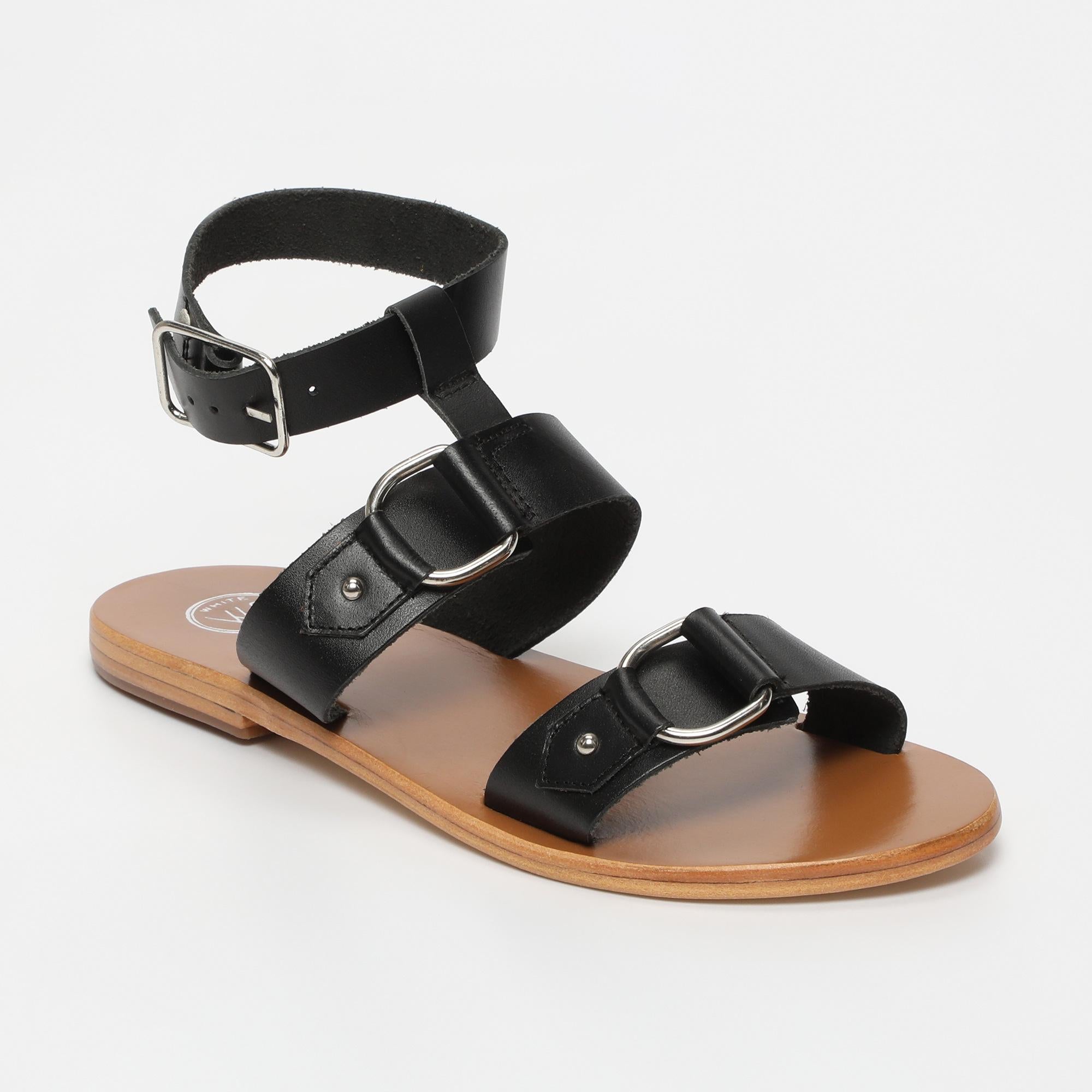 BHARATHI sandales spartiates bracelet de cheville en cuir noir