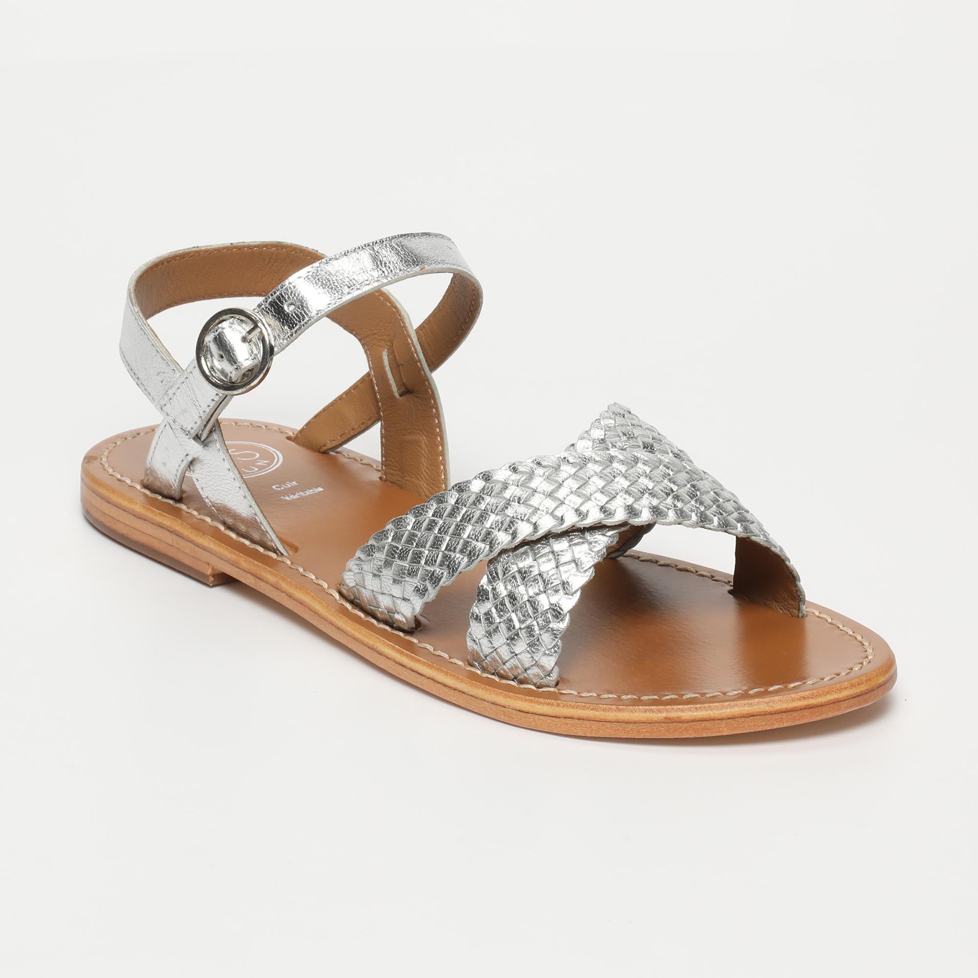 BHARAVI sandales tresse en cuir argent
