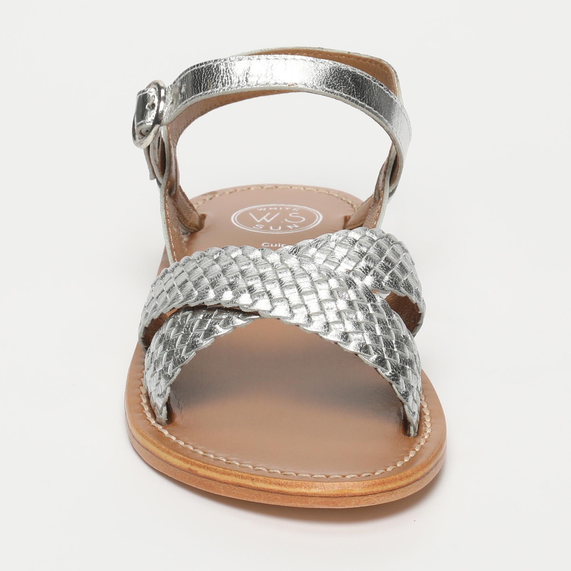 BHARAVI sandales tresse en cuir argent