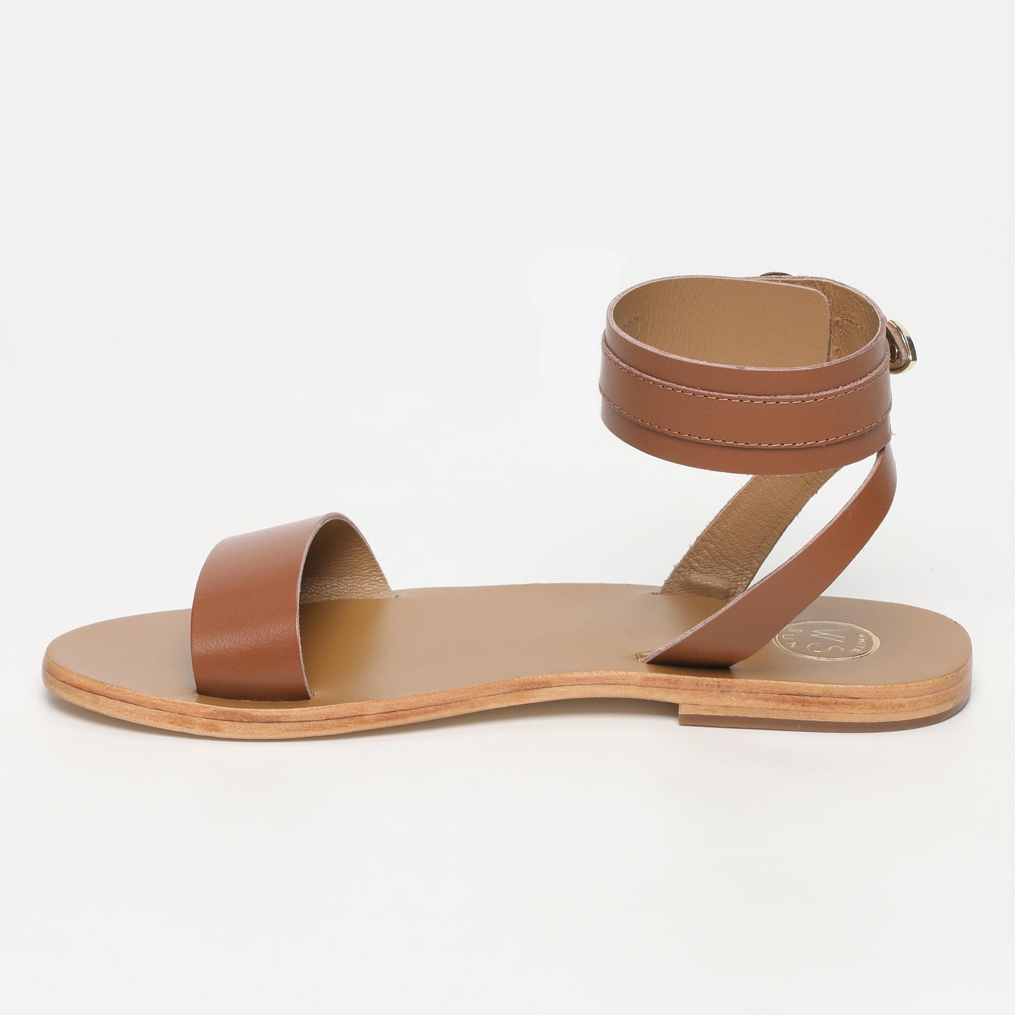 CAURO sandales bracelet de cheville en cuir camel