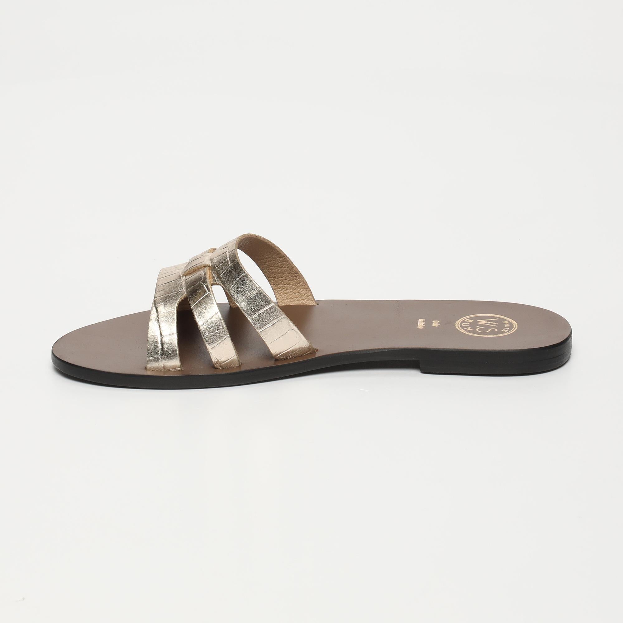 CLODIMIR sandales en cuir croco doré clair