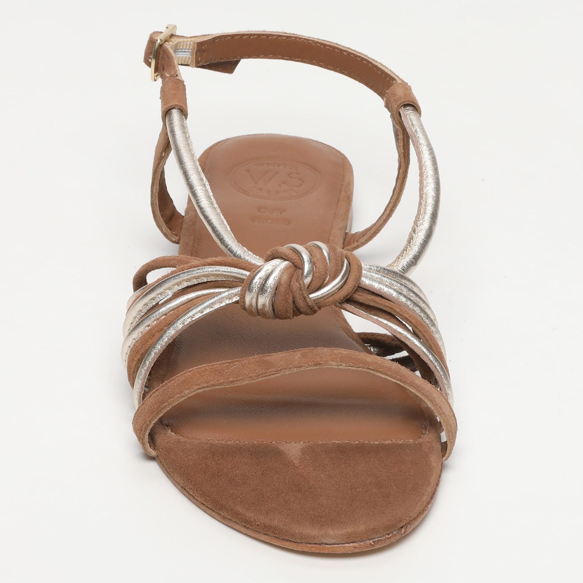 CORTEGANA sandales fantaisie bi-color en cuir camel et platine