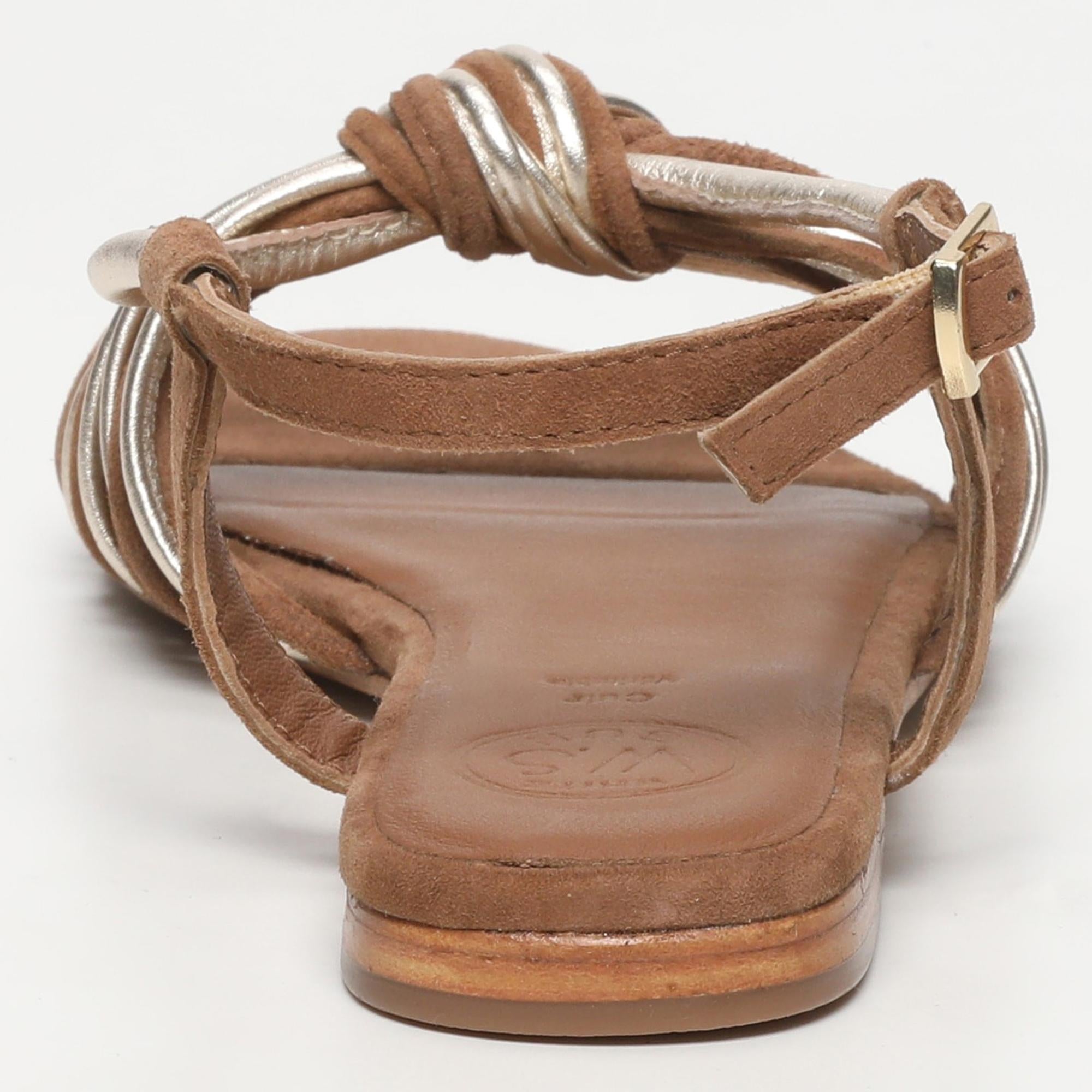 CORTEGANA sandales fantaisie bi-color en cuir camel et platine
