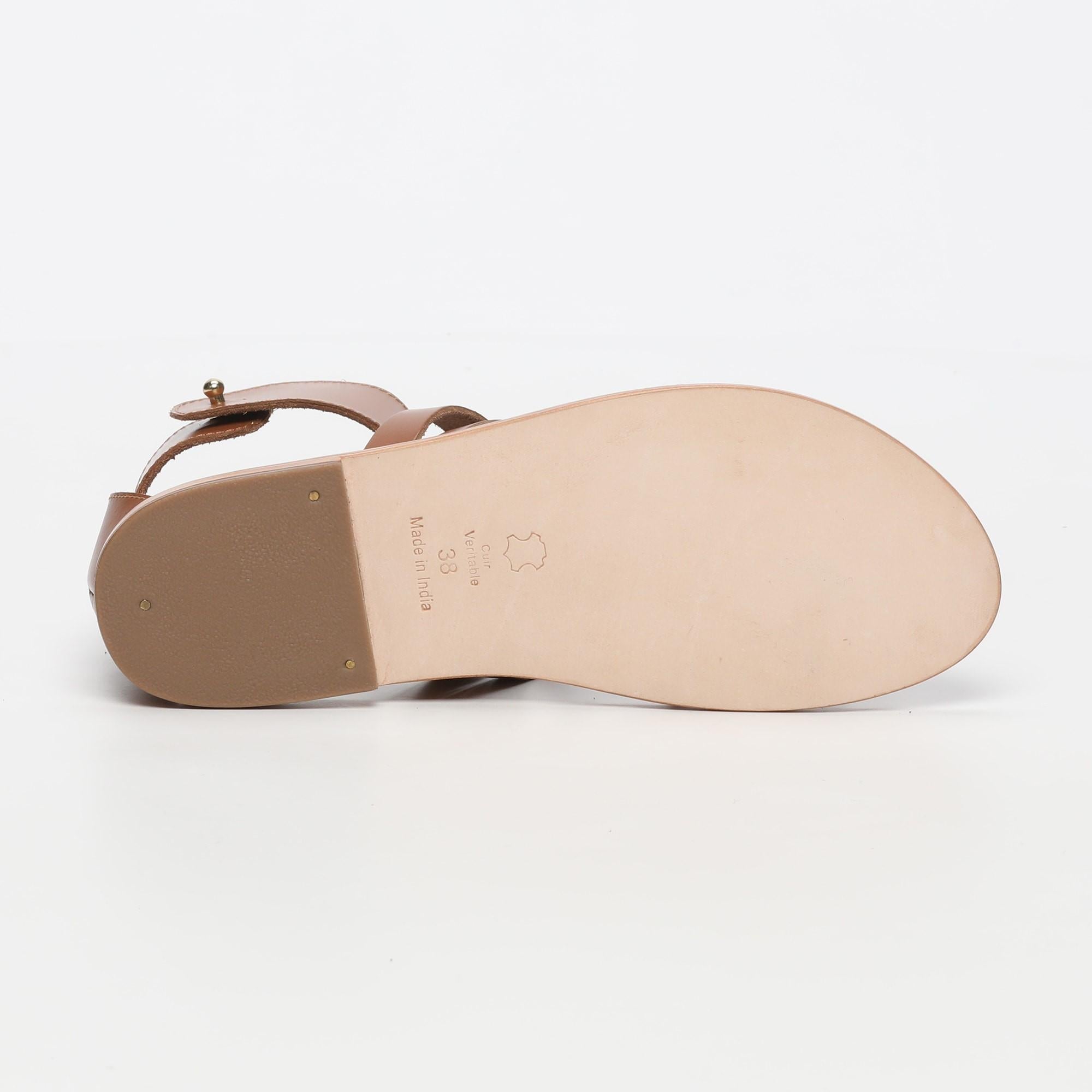 DARIKA sandales bracelet de cheville en cuir camel
