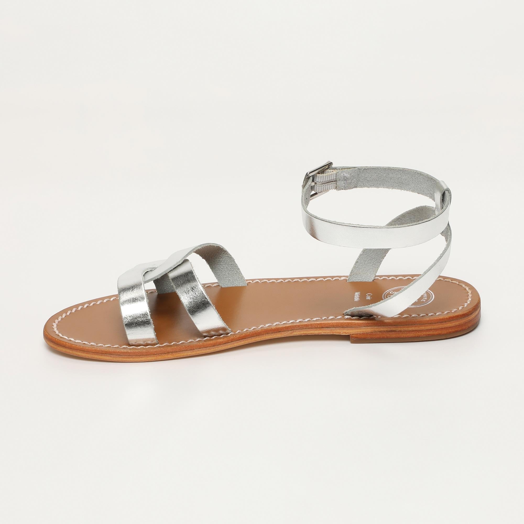 DARIO sandales bracelet de cheville en cuir argent