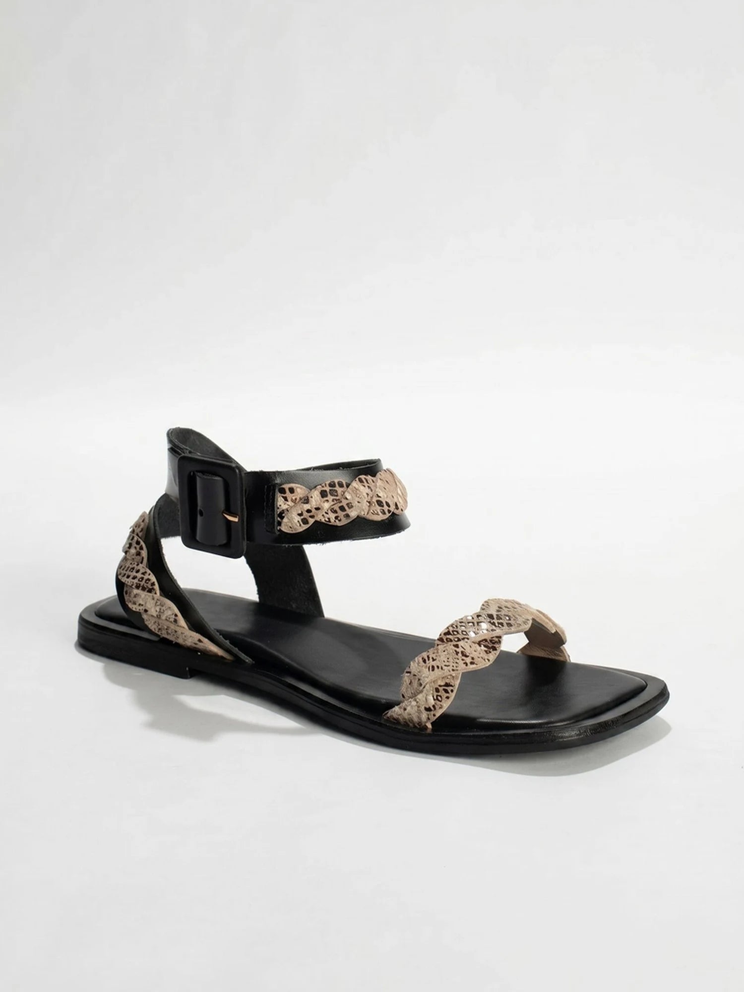 AMBAR sandales en cuir beige serpent et noir