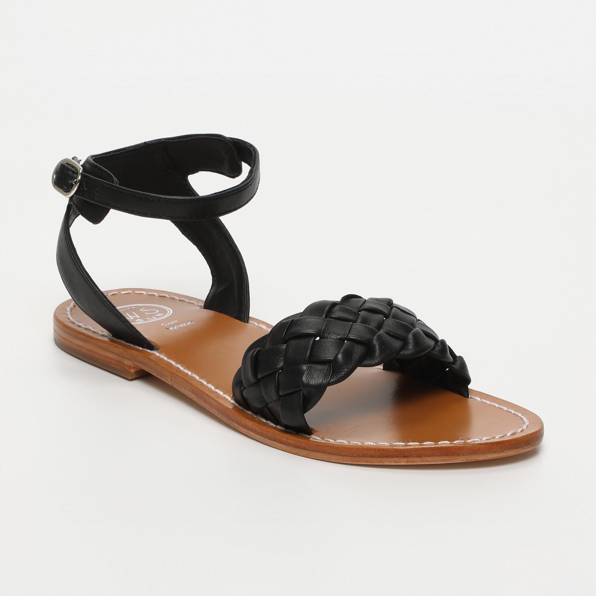 DAMAYANTHI sandales tresse en cuir noir