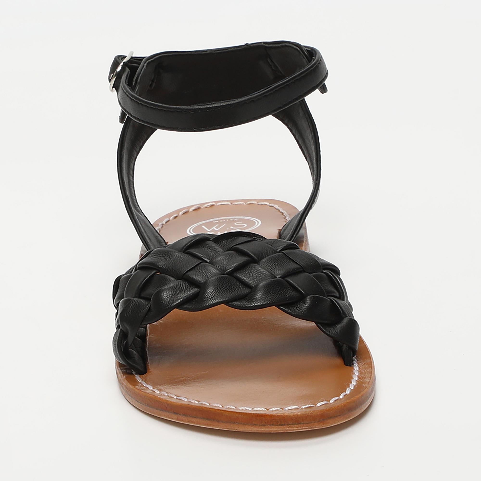 DAMAYANTHI sandales tresse en cuir noir