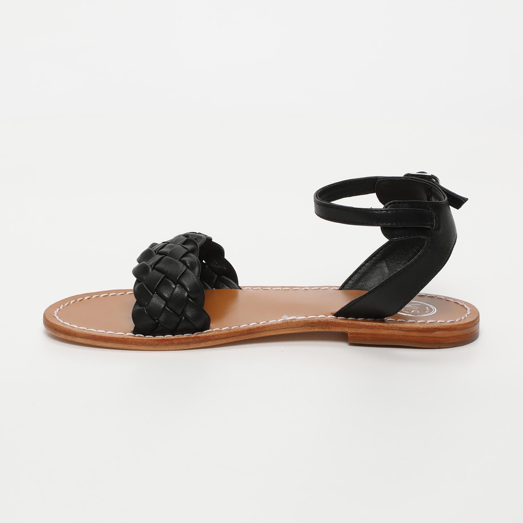 DAMAYANTHI sandales tresse en cuir noir