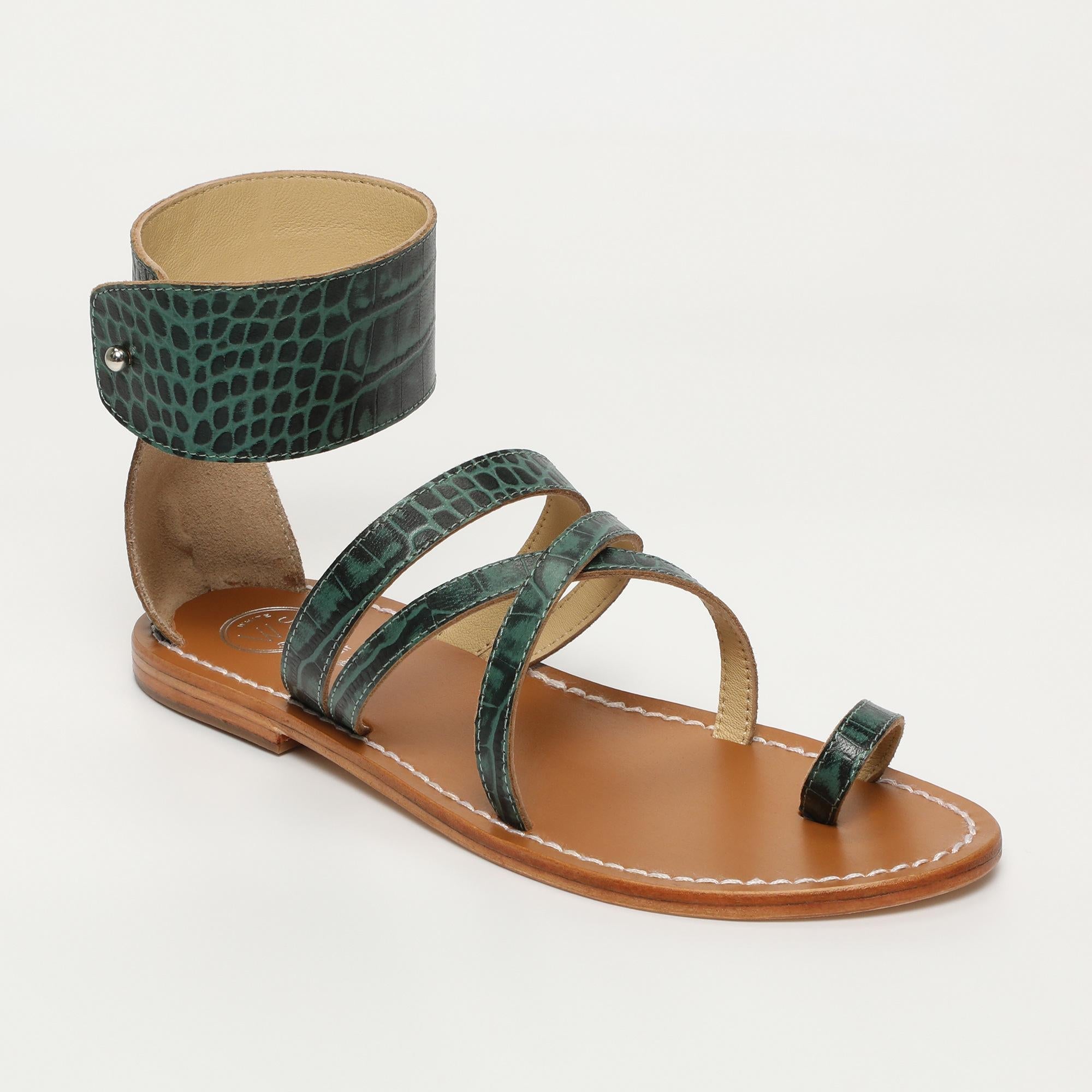 DARIKA sandales bracelet de cheville en cuir croco vert