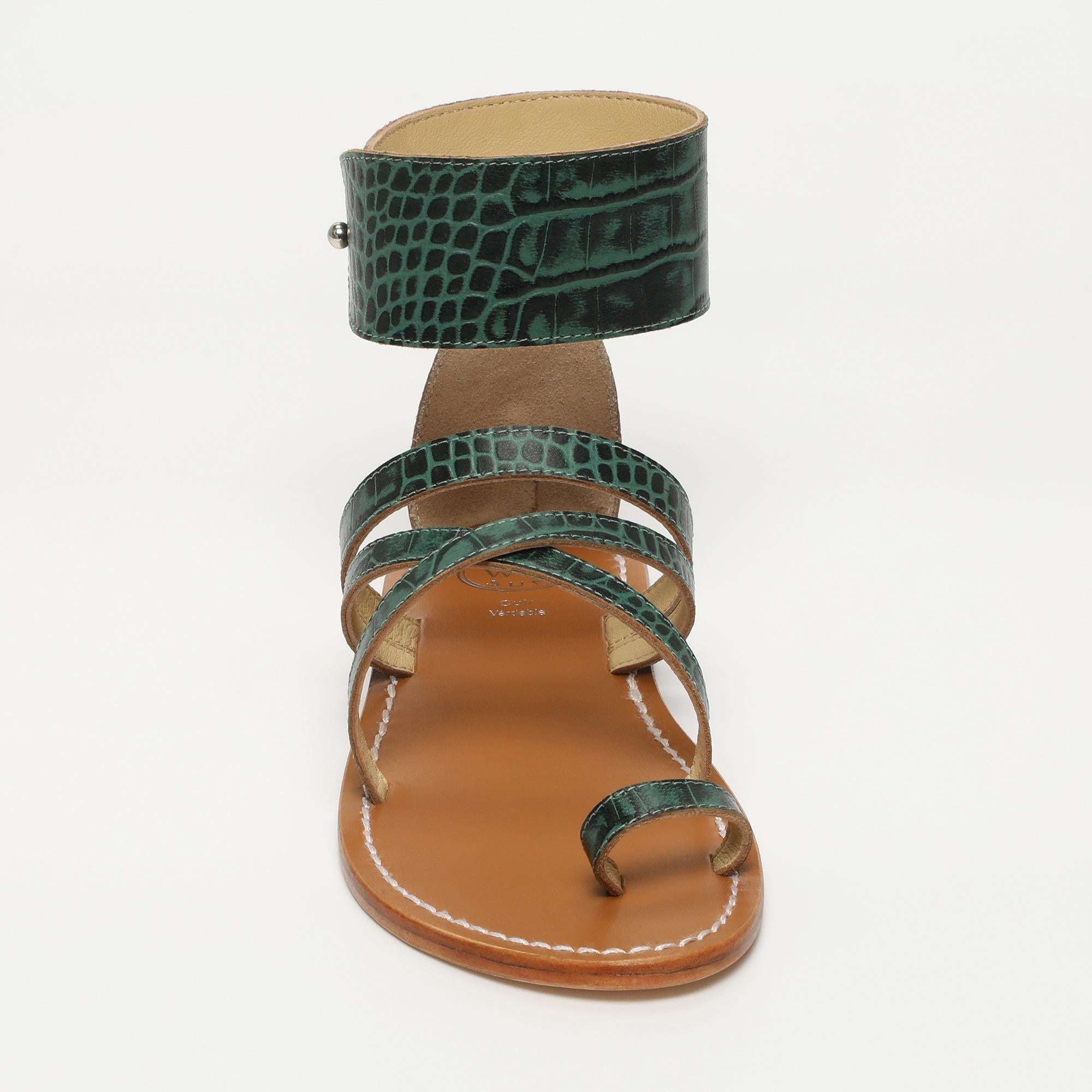 DARIKA sandales bracelet de cheville en cuir croco vert